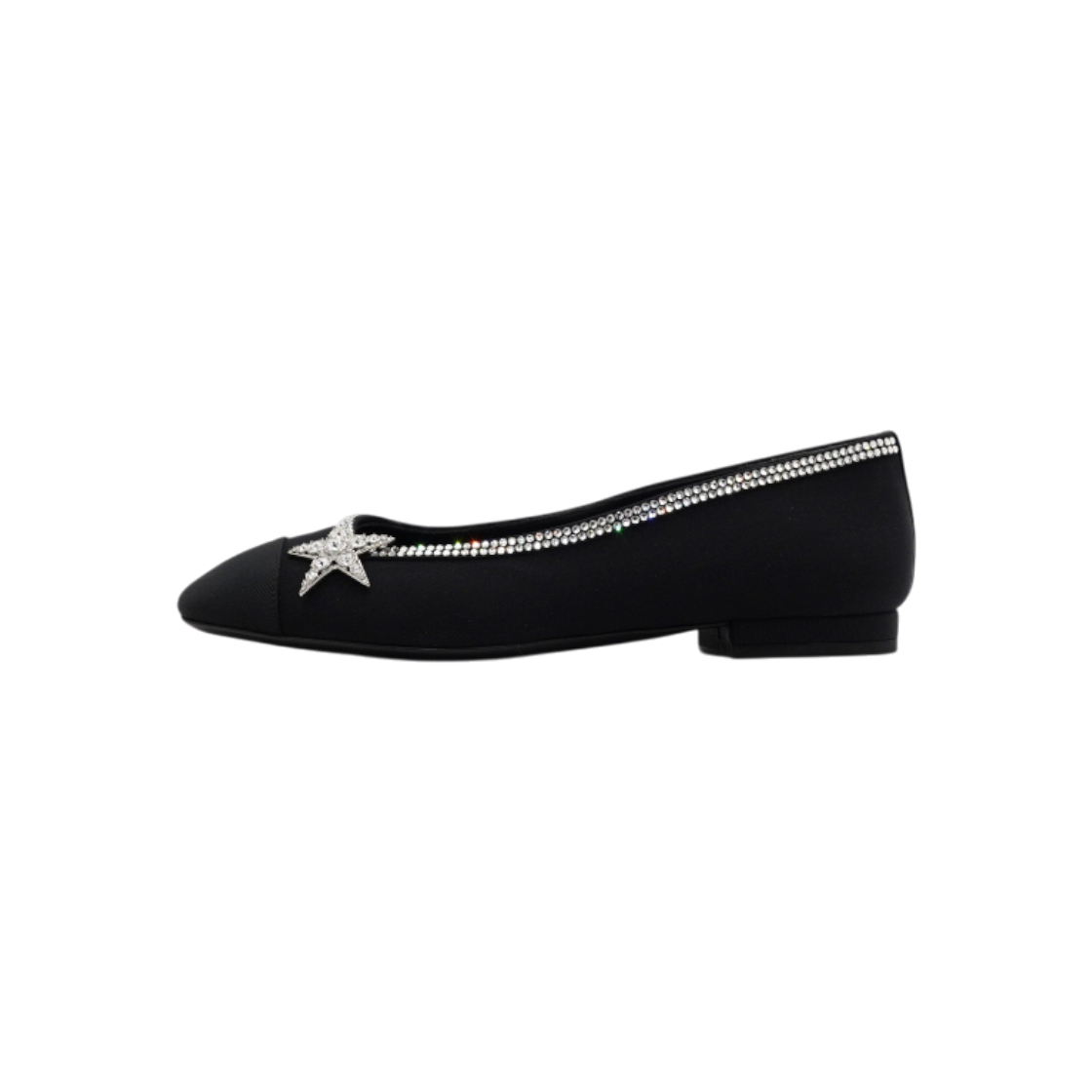 ITA5T8ULNQAN Chanel Black Two-Tone Star Crystal Ballerina Flats