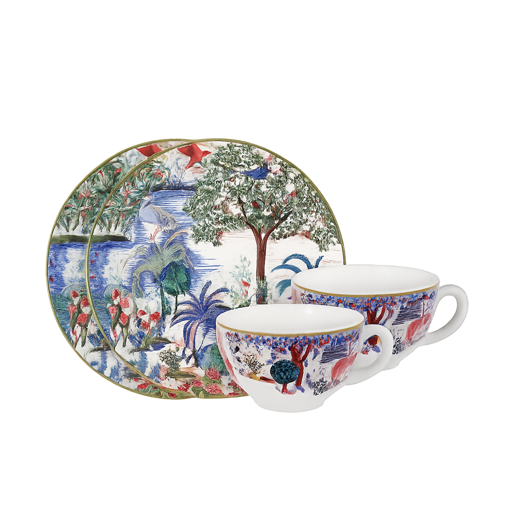 지앙 자르뎅 뒤팔레 블랙퍼스트 잔 2인조 세트 (260ml)(Gien Jardin du Palais Breakfast Cup Set for Two (260 ml))
