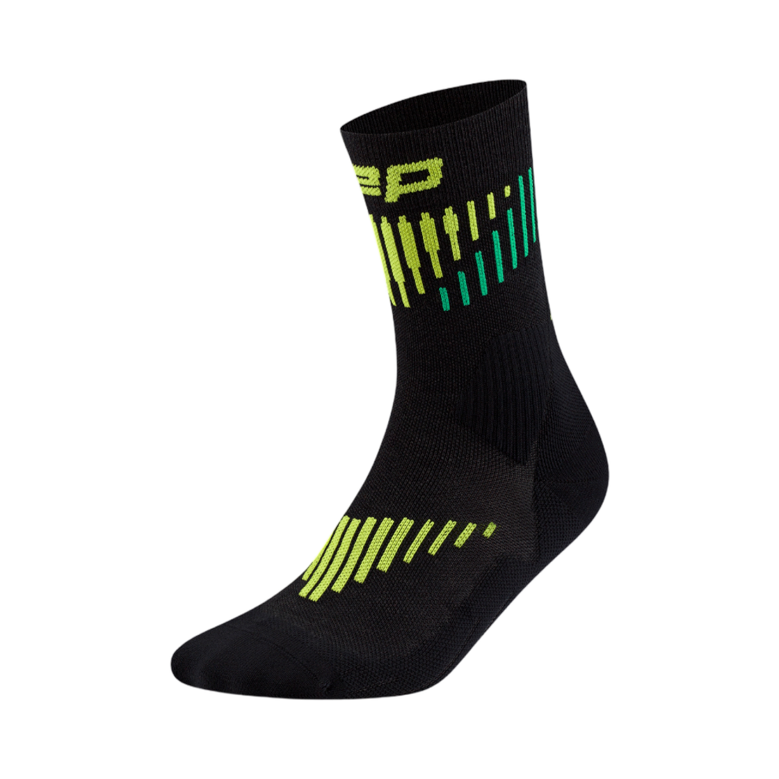 WP7CLV (W) CEP Core Run Merino Socks Mid Cut Black Lime