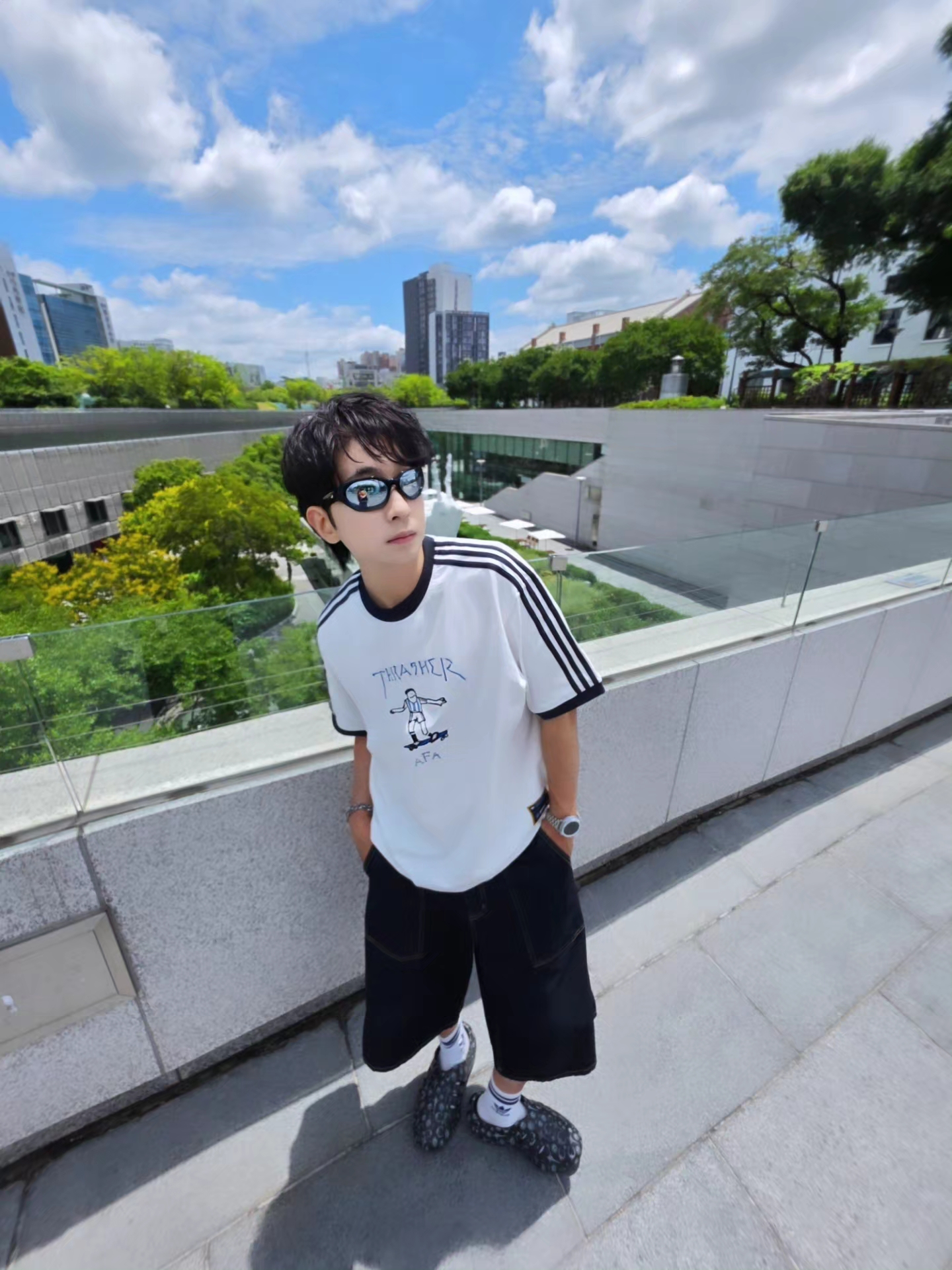 Adidas x Thrasher x Argentina Gonz Ringer T-Shirt Core White - KR Sizing 착용 스타일 - 2