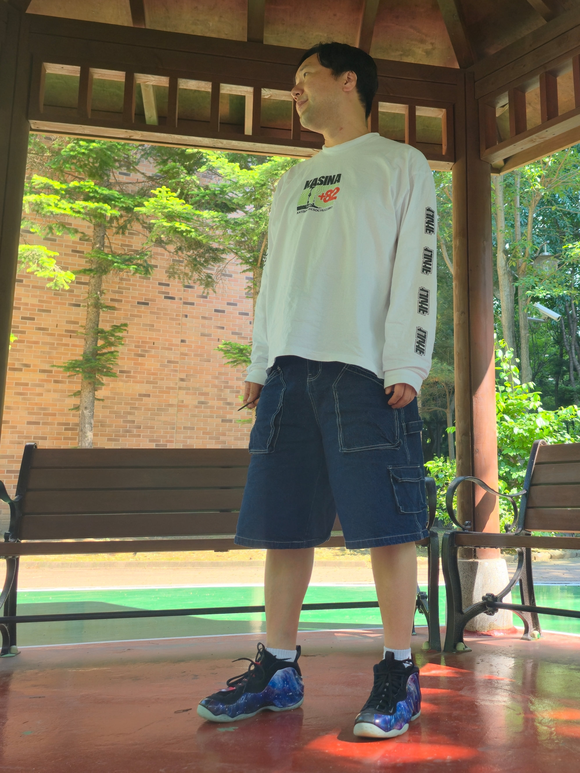 Nike Air Foamposite One Galaxy, Flavorism Carpenter Bermuda Denim Pants Indigo 착용 스타일