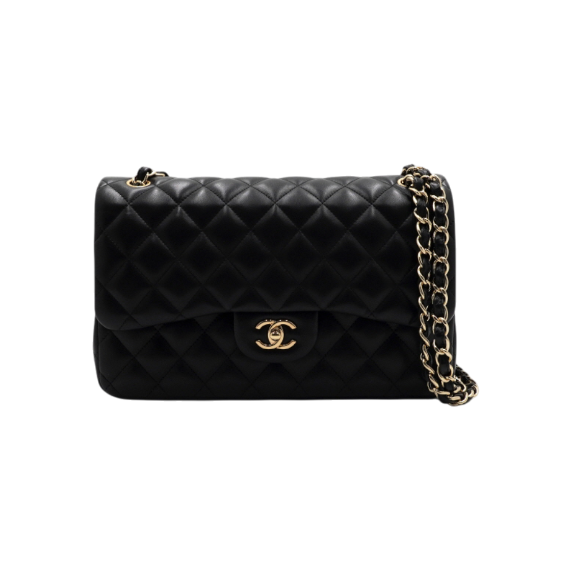 ITJSM8GV3636 Chanel Black Lambskin Classic Jumbo Gold Chain Shoulder Bag