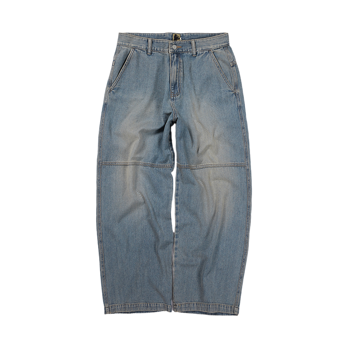 사일런트실러블 니 패널 데님 팬츠 미드 블루(SILENTSYLLABLE Knee Panel Denim Pants Mid blue)