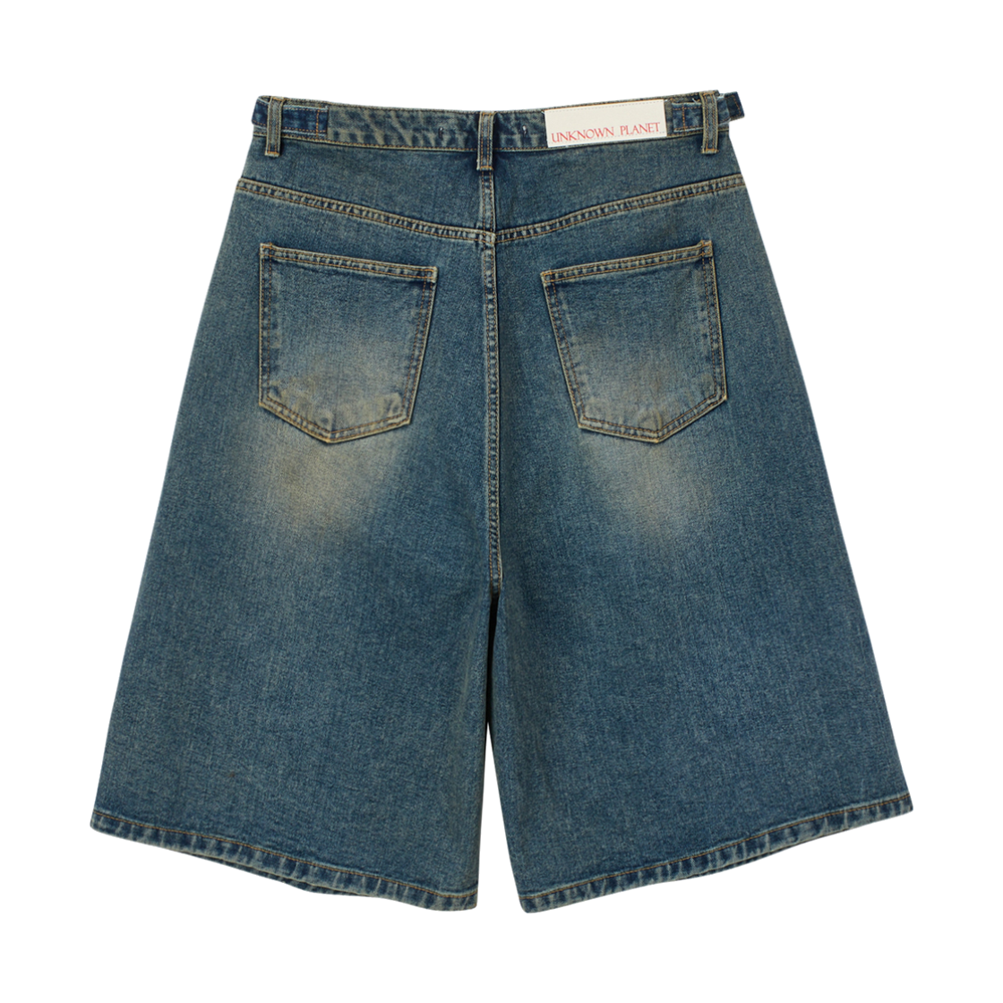 언노운플라넷 딥라이즈 사이드 버클 핀턱 버뮤다 데님 블루(UNKNOWN PLANET Deep Rise Side Buckle Pintuck Bermuda Denim Blue) - 2