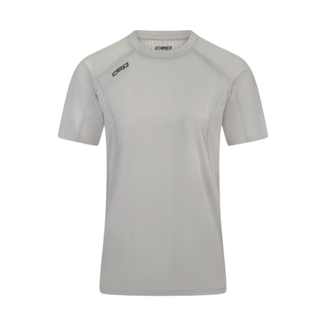 (W) CEP 프로 런 울트라라이트 테크 셔츠 숏슬리브 라이트 그레이((W) CEP Pro Run Ultralight Tech Shirt Short Sleeve Light Grey)