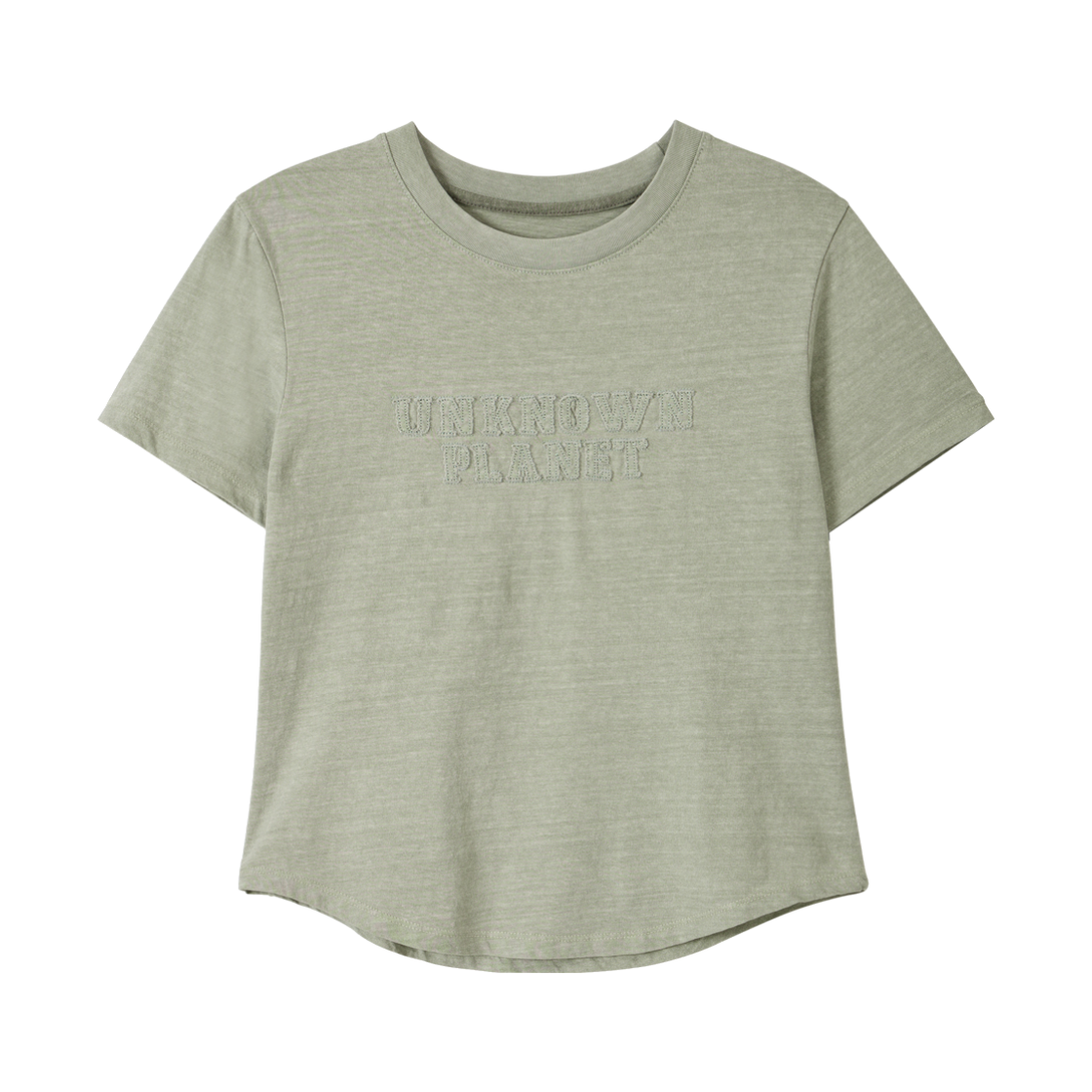 언노운플라넷 아카이브 워시드 엠블럼 크롭티 올리브그린(UNKNOWN PLANET Archive Washed Emblem Crop Tee Olive Green)