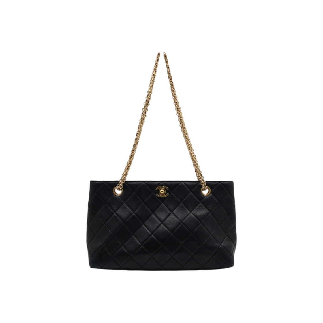 샤넬 블랙 카프스킨 빈티지 퀄팅 금장체인 숄더백(Chanel Black Calfskin Vintage Quilted Gold Chain Shoulder Bag)