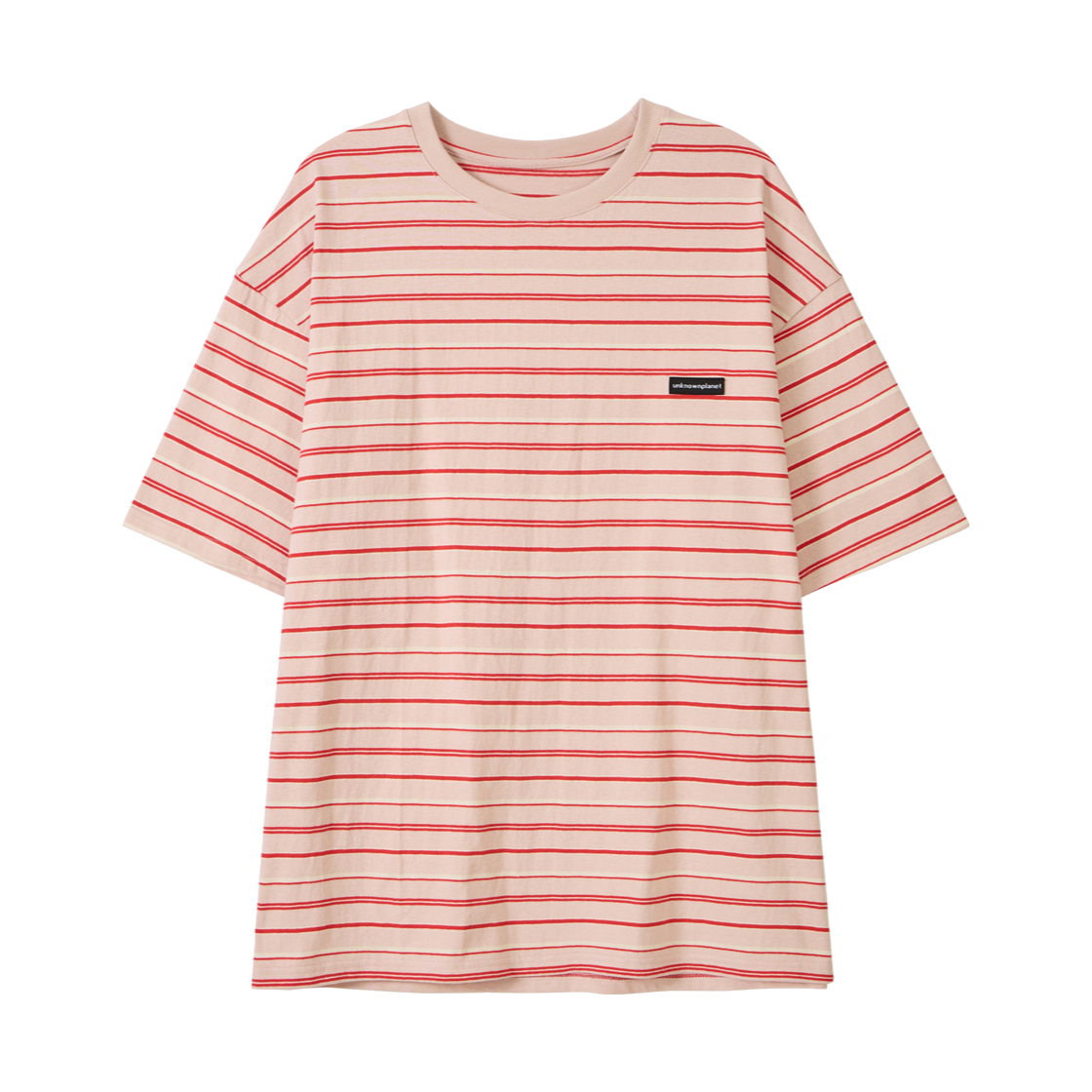 언노운플라넷 루즈 스트라이프 하프 슬리브 피치핑크(UNKNOWN PLANET Loose Stripe Half Sleeve Peach Pink)