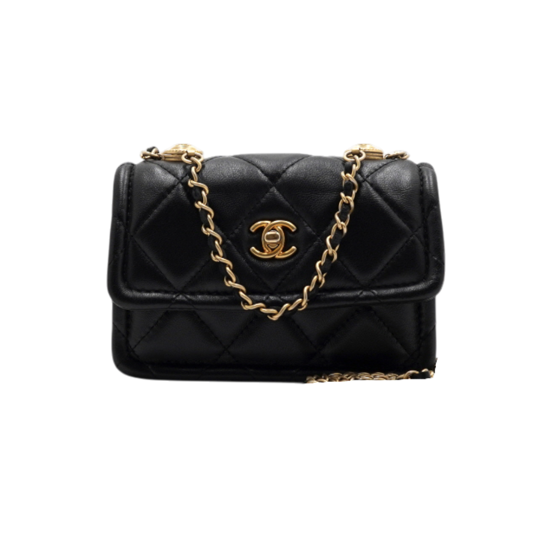 ITIWB3L5O8GK Chanel Black Lambskin Gold Tone Petite Sac Chain Tote & Shoulder Bag
