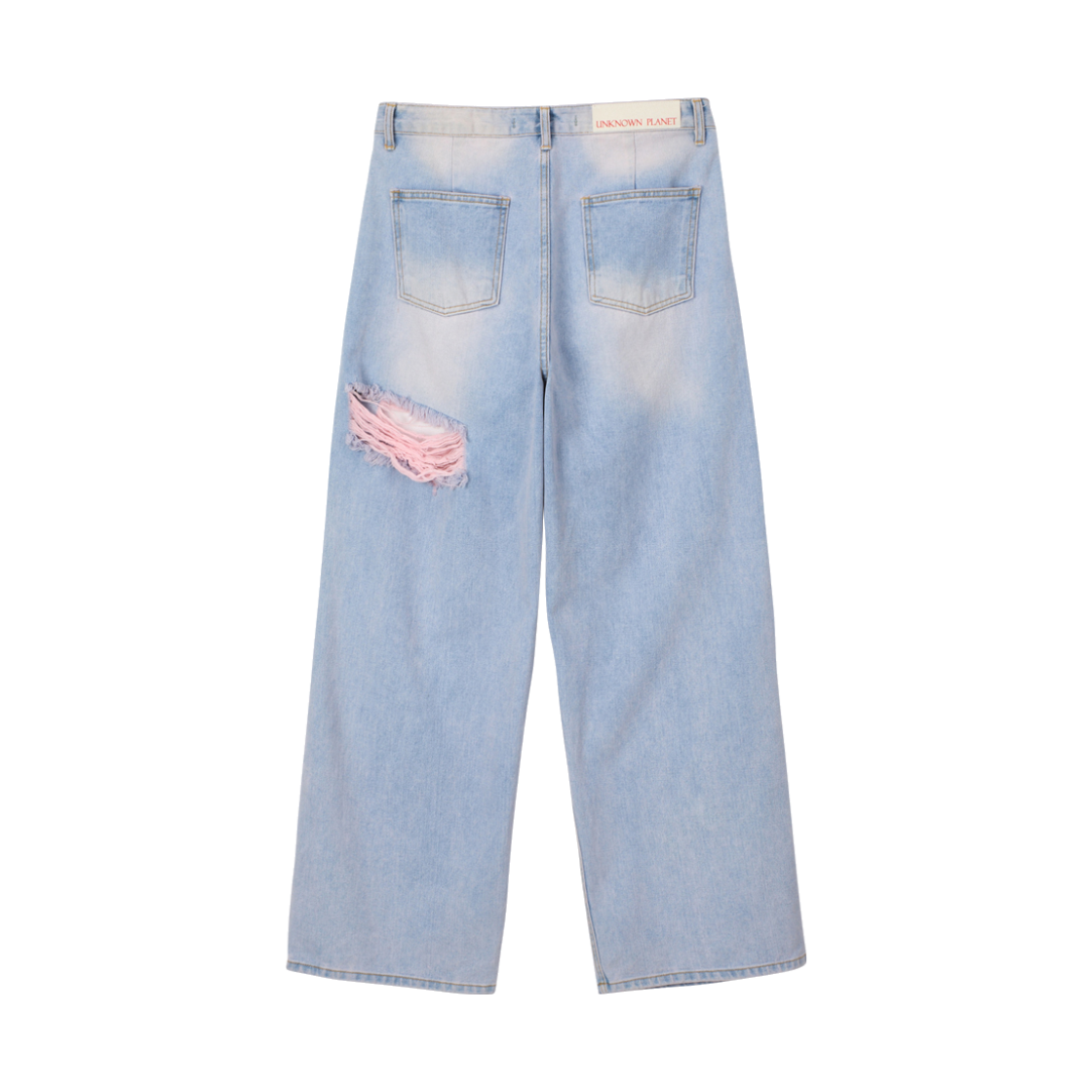 언노운플라넷 커스텀 원턱 디스트로이드 와이드 다잉 데님 팬츠 핑크블루(UNKNOWN PLANET Custom One-Tuck Distressed Wide Dying Denim Pants Pink Blue) - 2