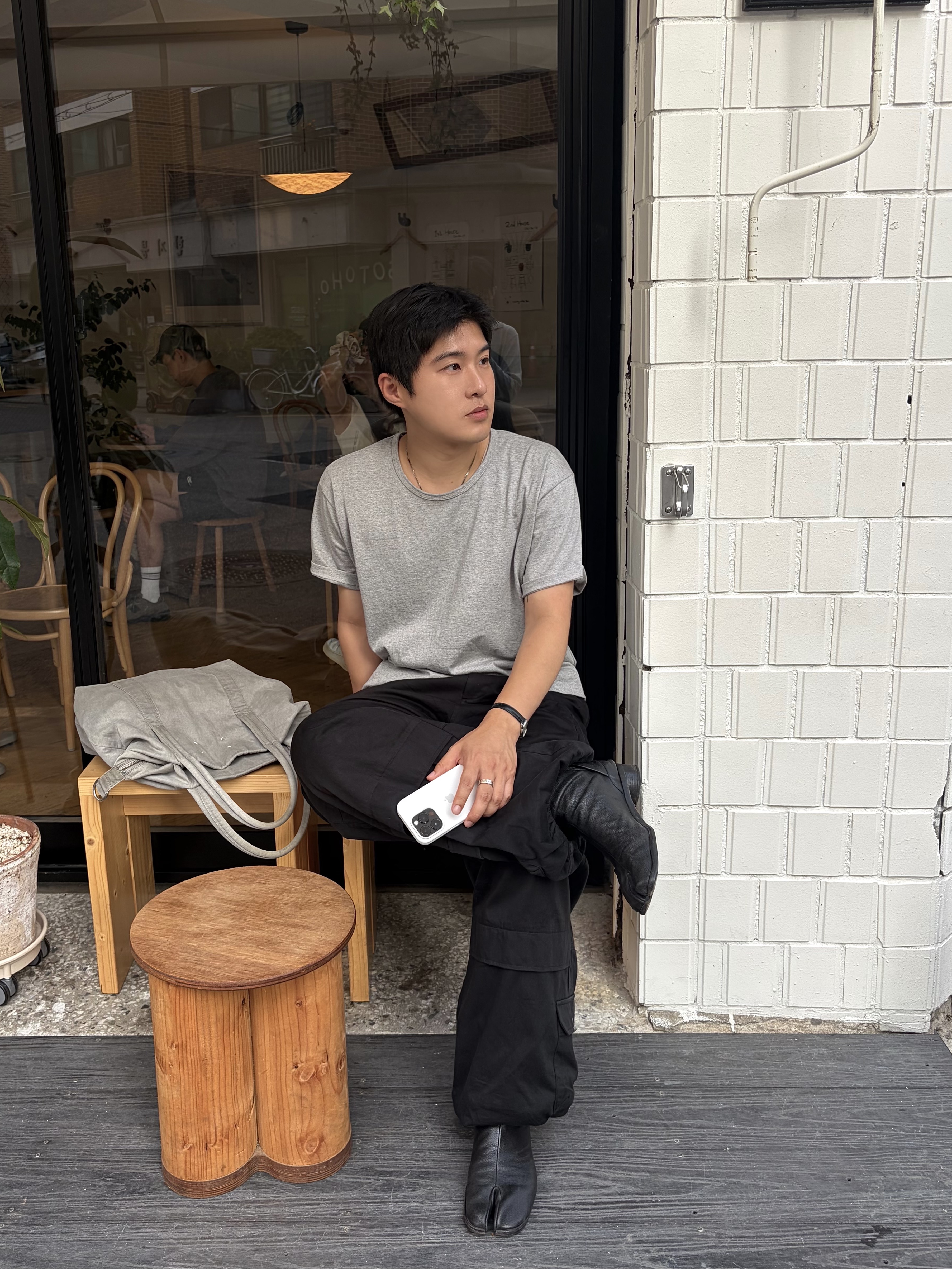 Hatchingroom Zip Cargo Work Pants Black 착용 스타일 - 3
