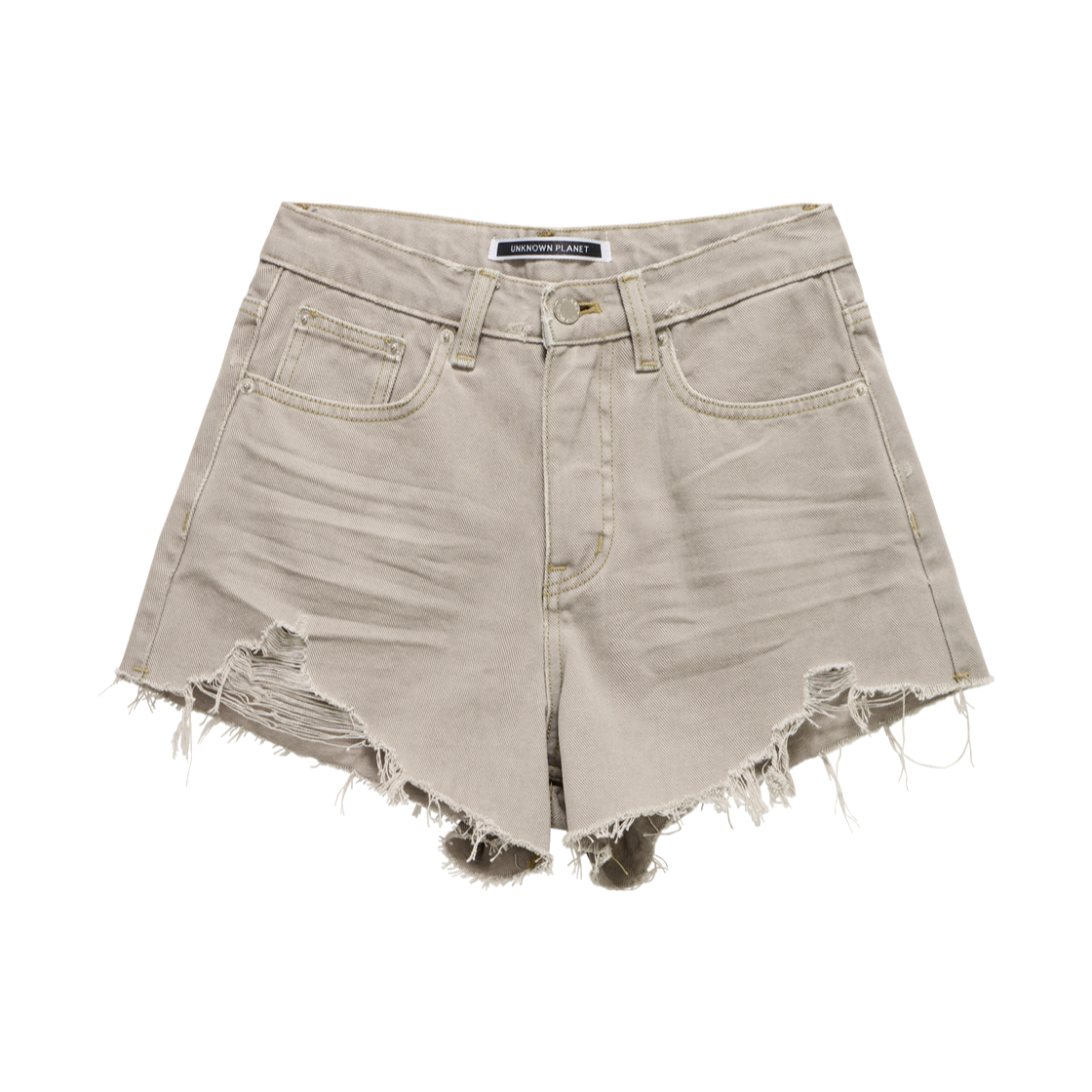 언노운플라넷 빈티지 데미지 컷오프 쇼츠 그레이(UNKNOWN PLANET Vintage distressed cutoff shorts gray)