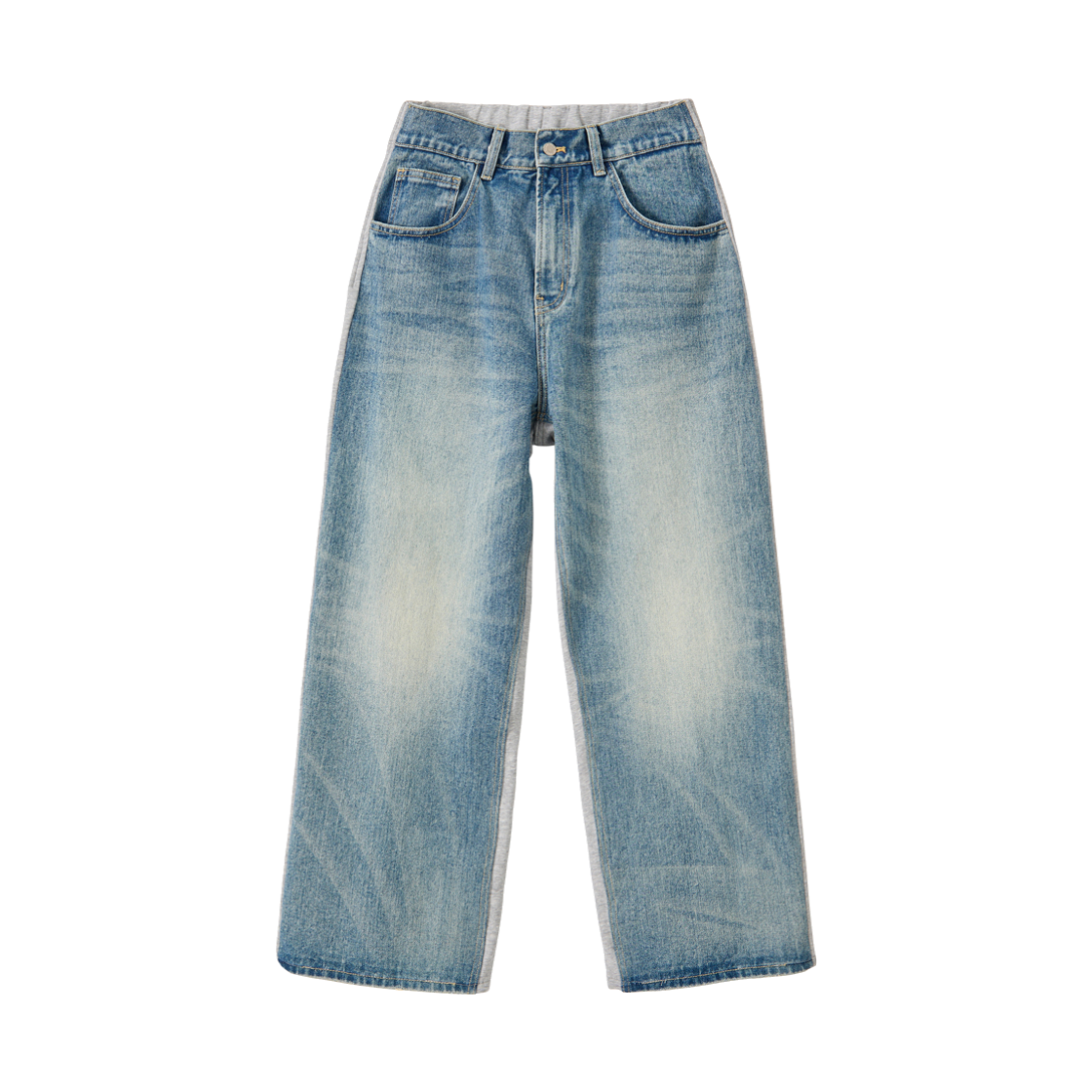 언노운플라넷 스웻팬츠 배색 밴딩 데님 팬츠 샌드 블루(UNKNOWN PLANET Color-blocked banding sweatpants denim pants sand blue)