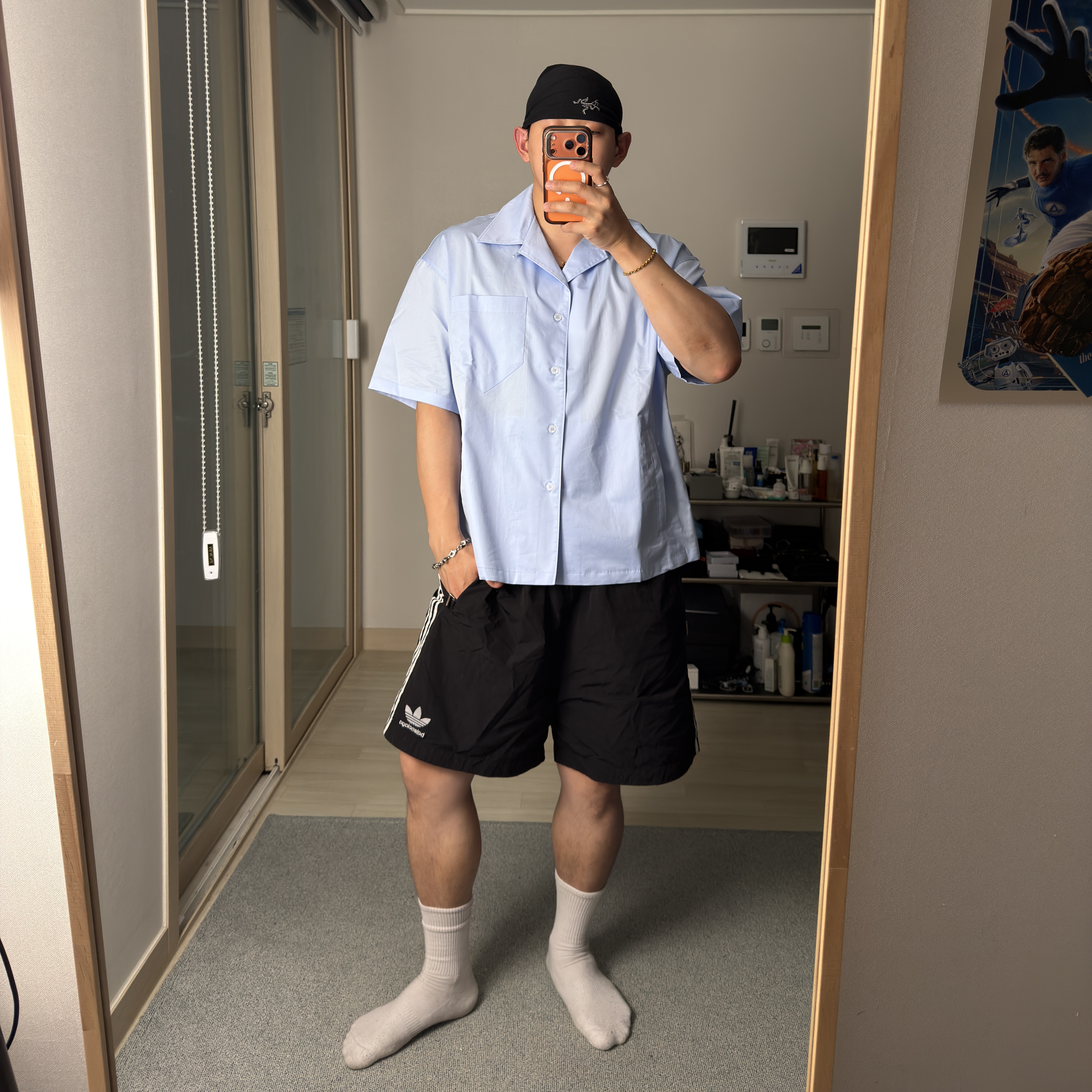 Nonnod Vacation Shirt Blue 착용 스타일 - 1