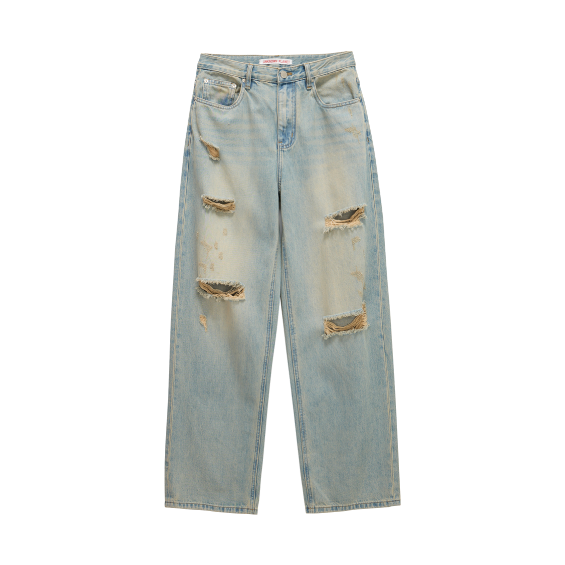 언노운플라넷 세미 와이드 슬릿 데님 팬츠 샌드블루(UNKNOWN PLANET Semi-wide slit denim pants sand blue)