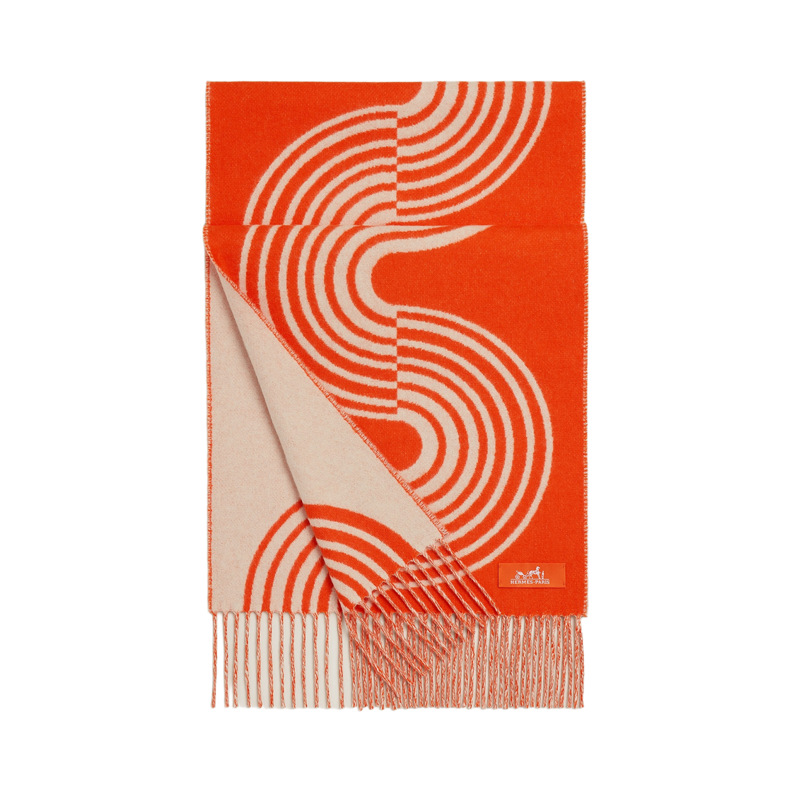 H259133S03 (W) Hermes Casaque Vague Scarf Cashmere & Orange Ivoire