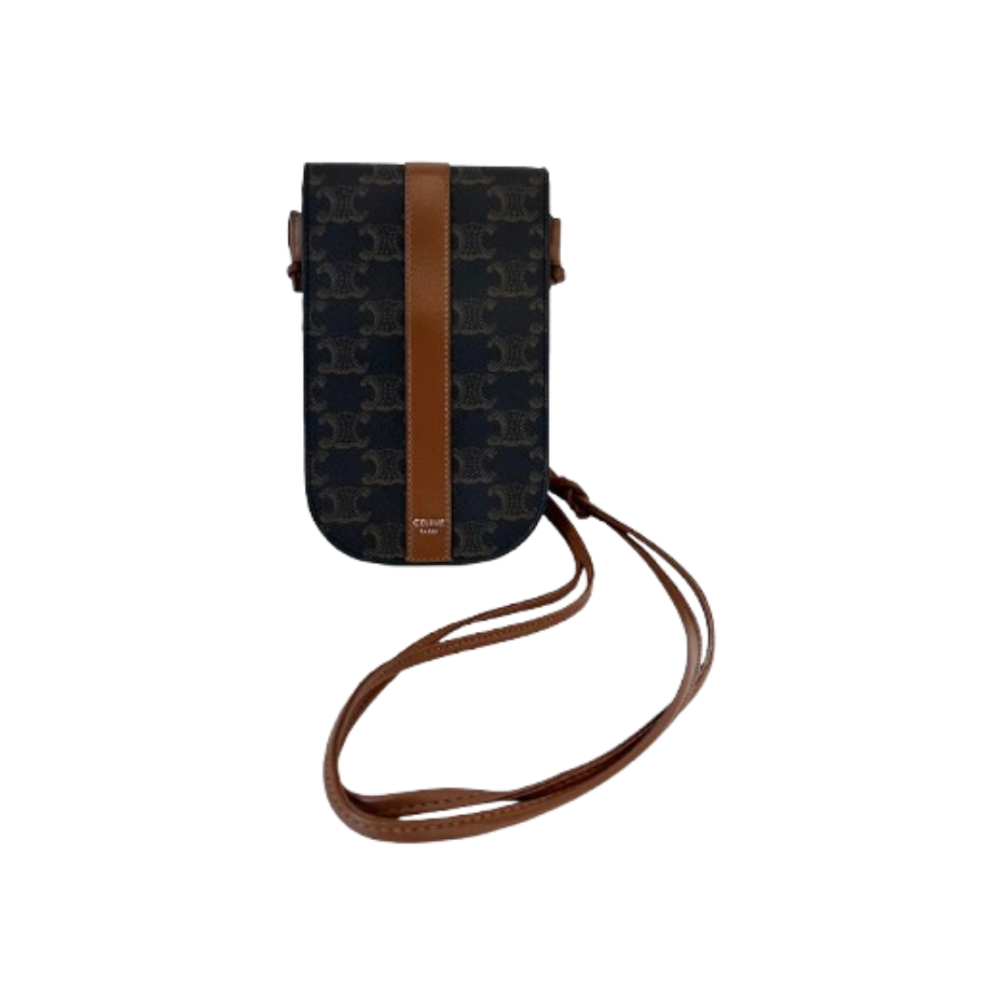 IT42JBE2CET5 Celine Triomphe Canvas Calfskin Phone Pouch - Tan