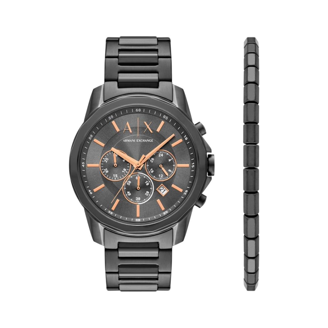 아르마니 익스체인지 크로노그래프 쿼츠 32mm 스테인리스 스틸 브레이슬릿 세트 건메탈(Armani Exchange Chronograph Quartz 32mm Stainless Steel Bracelet Set Gunmetal)