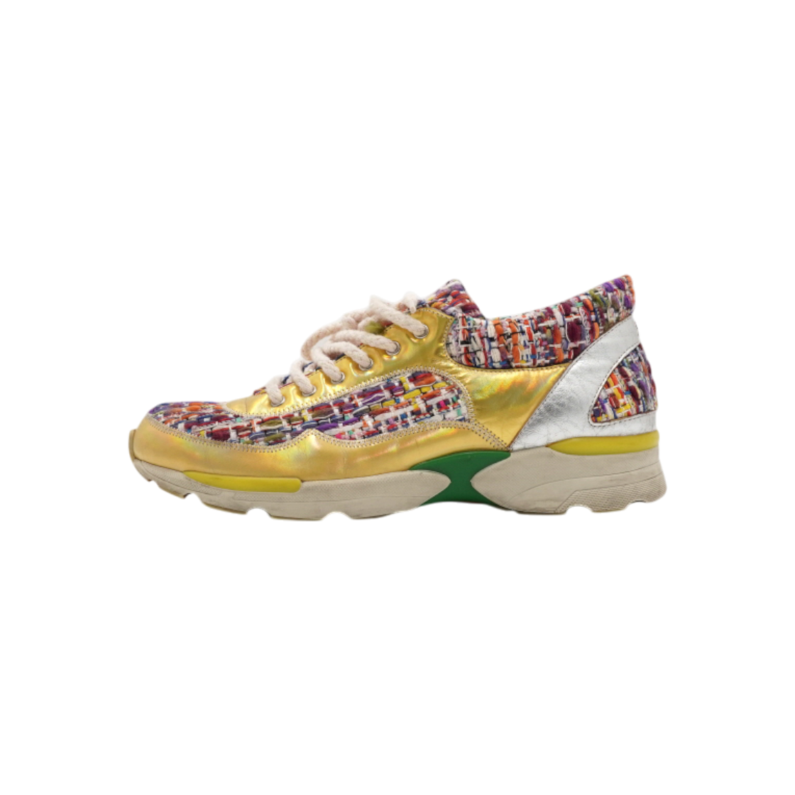 ITSB2A5JL439 Chanel G30442 Multicolor Tweed Gold Metallic Sneakers