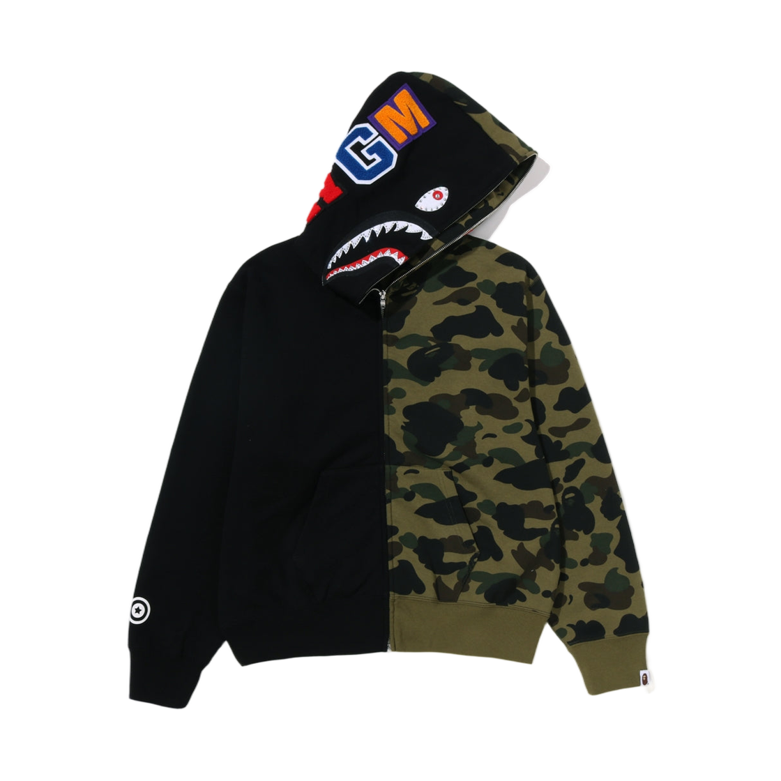 (W) 베이프 퍼스트 카모 크리스탈 스톤 샤크 풀 집 후드 블랙((W) BAPE 1st Camo Crystal Stone Shark Full Zip Hoodie Black) - 2