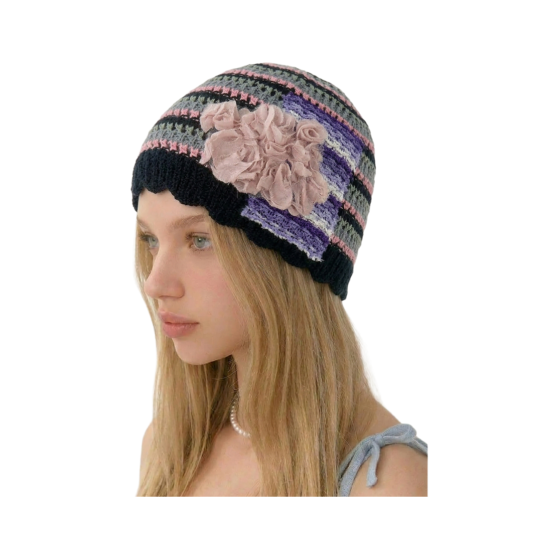 더그레이티스트 플라워페이퍼비니 블랙(THE GREATEST Flower Paper Beanie Black) - 2