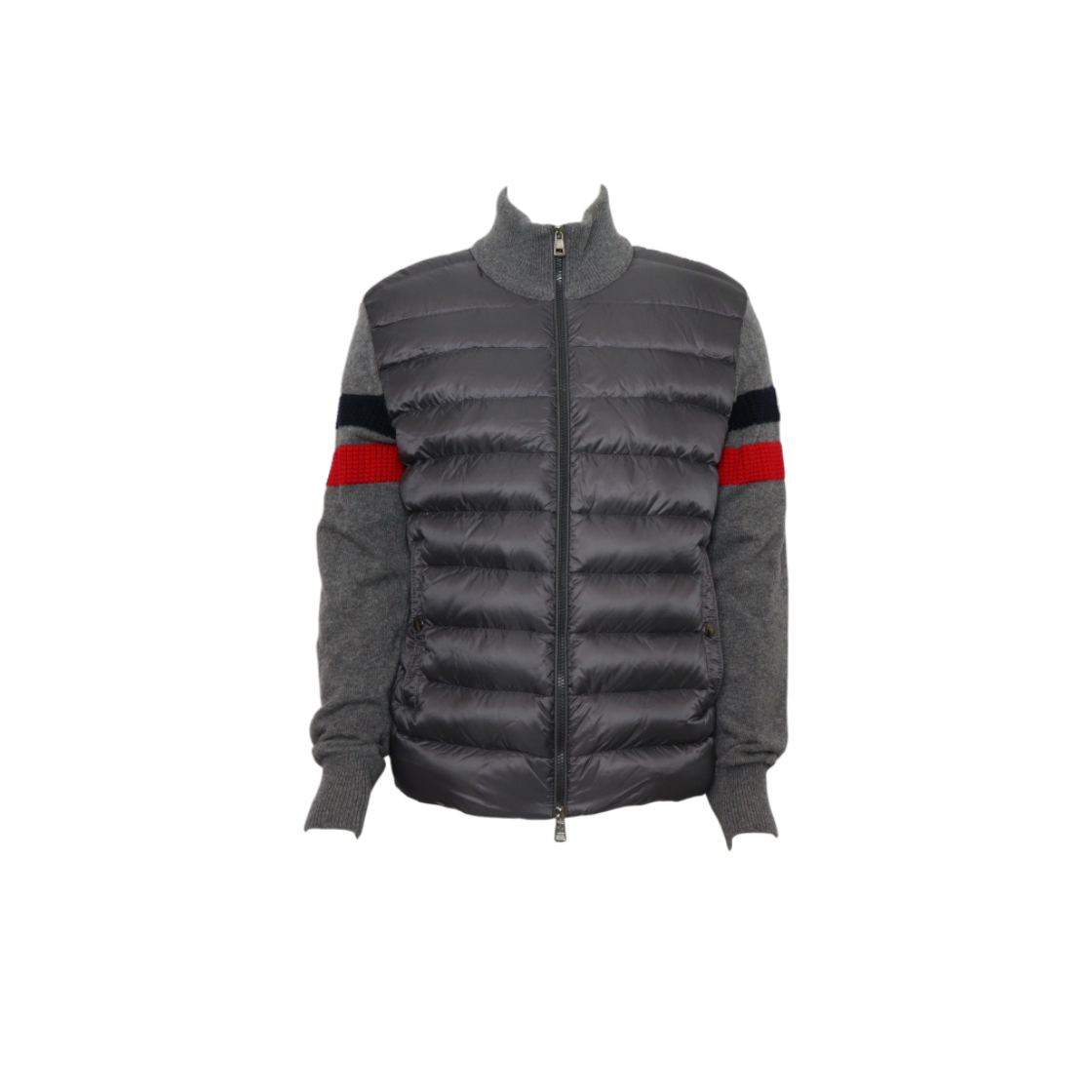 ITII9DTMTQU8 Moncler Tricot Logo Patch Padded Cardigan Jacket Gray