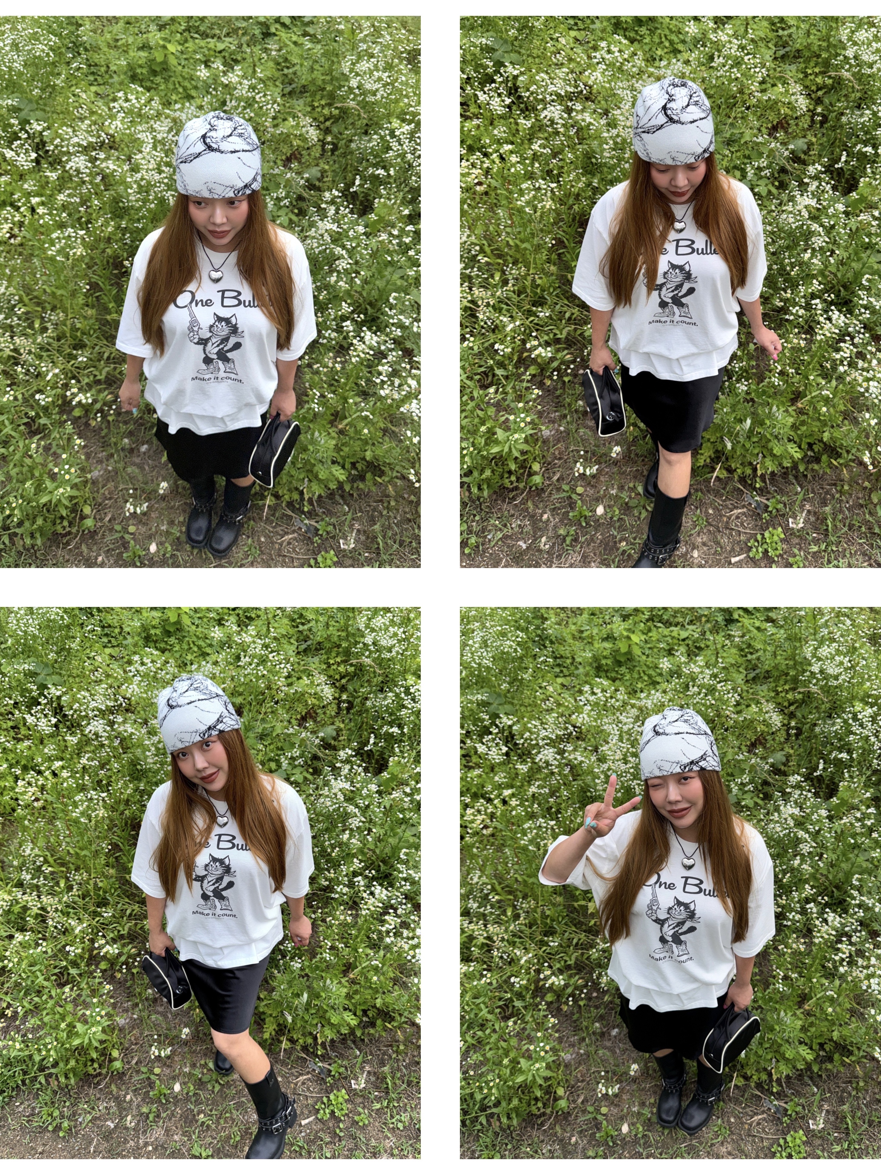 QT8 GARMENTS One Bullet Washed Tee Ivory 착용 스타일 - 1