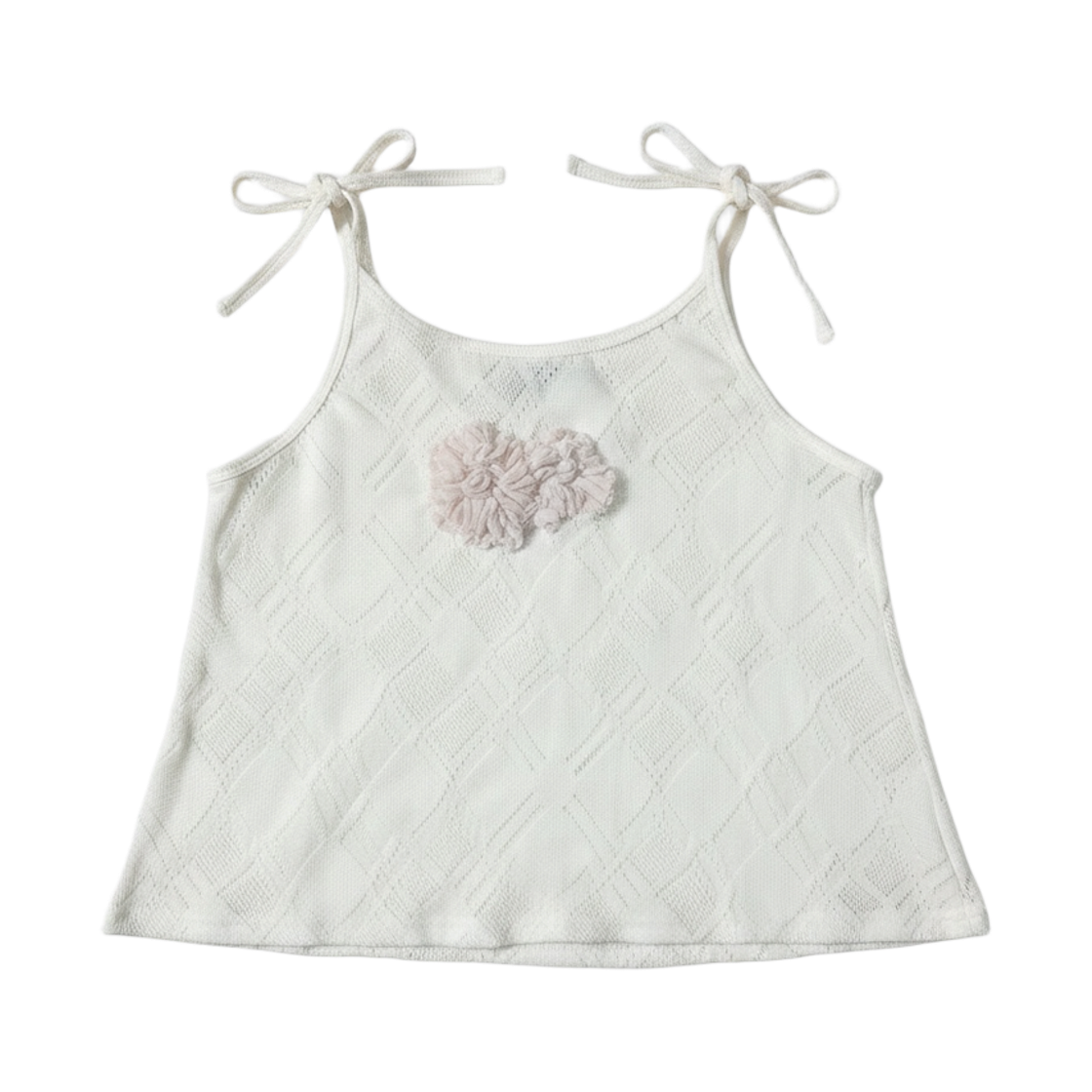 더그레이티스트 플라워 스트랩 탑 화이트(THE GREATEST Flower Strap Top White)