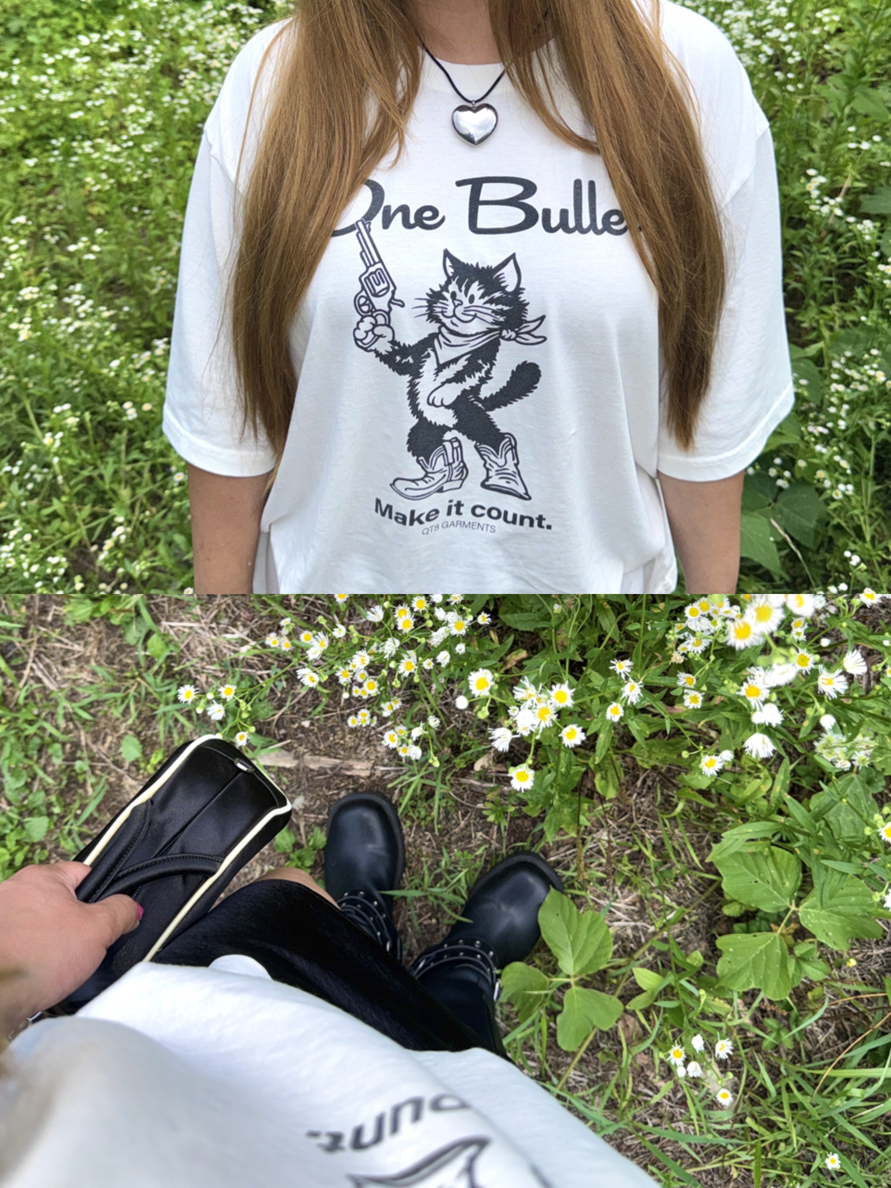 QT8 GARMENTS One Bullet Washed Tee Ivory 착용 스타일 - 5