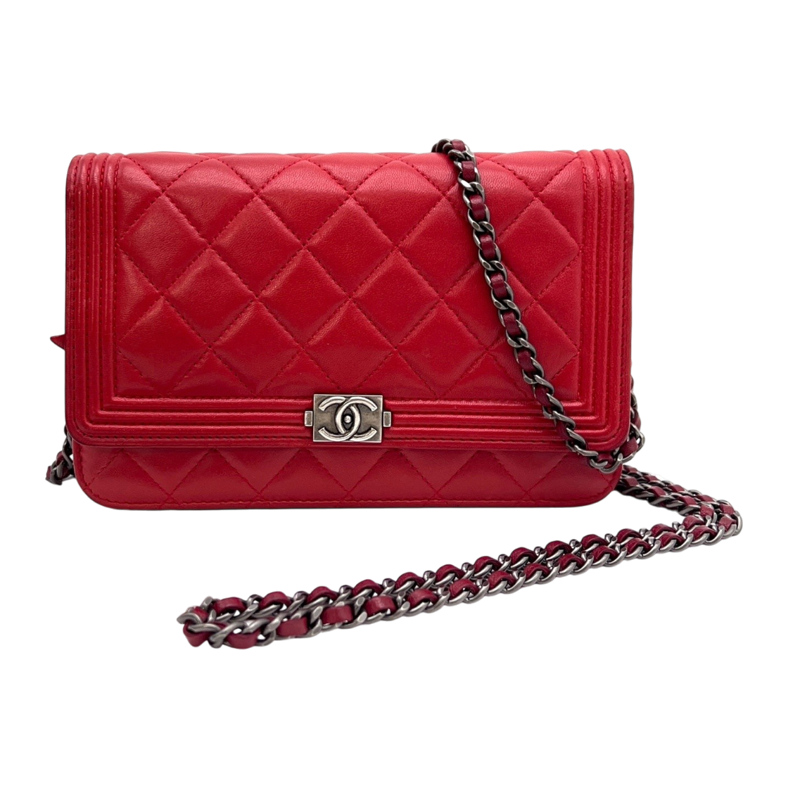 ITR8SJ84JV55 Chanel Lambskin Boy WOC Crossbody Bag - Red