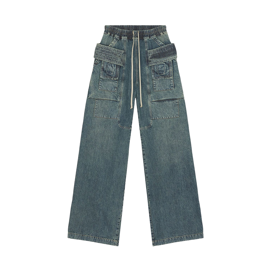 릭 오웬스 다크쉐도우 크리치 와이드 카고 드로우스트링 팬츠 워시드 인디고(Rick Owens Drkshdw Creatch Wide Cargo Drawstring Pants Washed Indigo) - 1