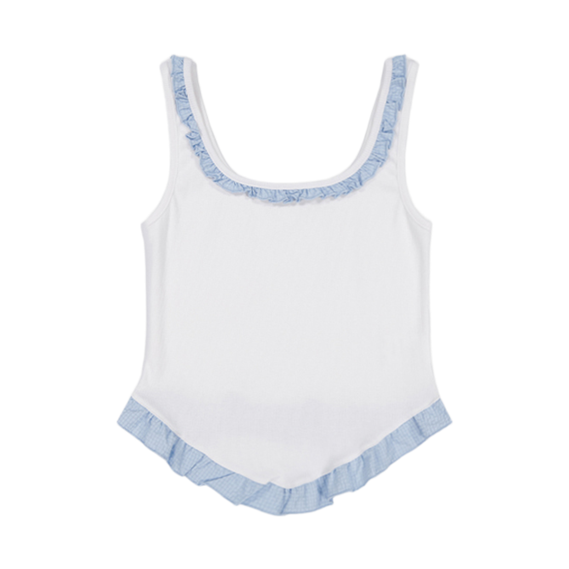 뮈르뮈르 리듀 프릴 슬리브리스 아이+스카이(MURMURE Ridu Contrast Frill Sleeveless Top Ivory+Skyblue)