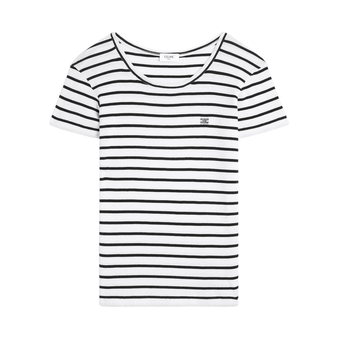 (W) 셀린느 티셔츠 스트라이프 실크 저지 오프 화이트 블랙((W) Celine T-Shirt in Striped Silk Jersey Off White Black) - 1