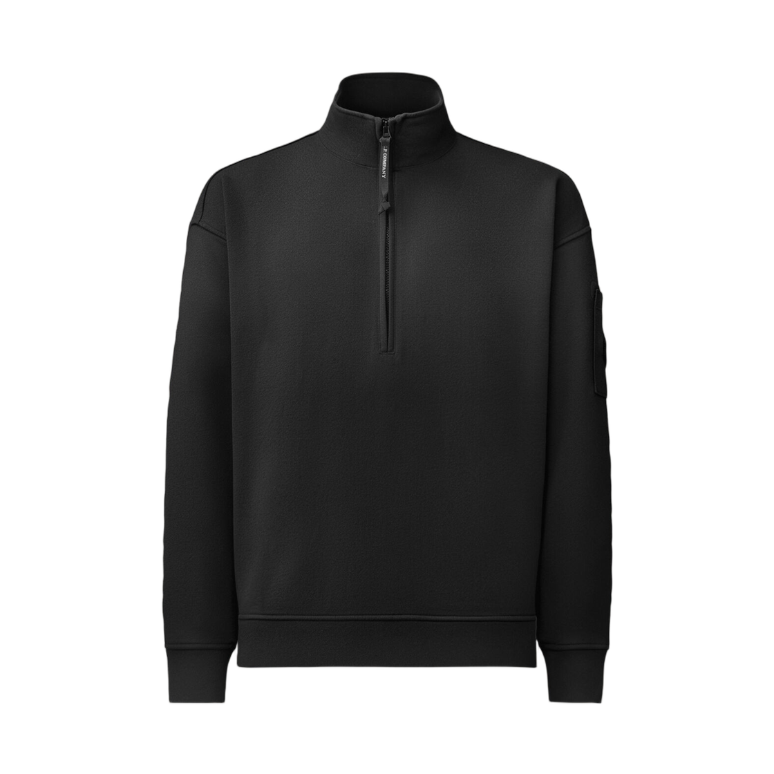 21CMSS020A006372M999 C.P. Company Brushed and Emerized Diagonal Fleece Mixed Boxy Half Zip Lens Sweatshirt Black - 26FW