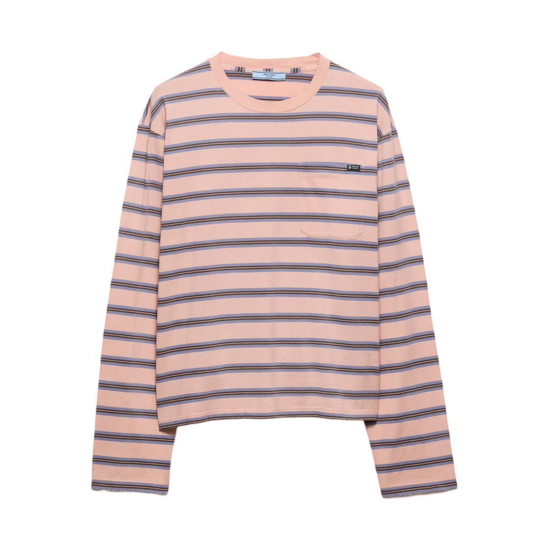 39685-196A-F05KJ (W) Prada Long-Sleeved Striped Cotton Jersey T-Shirt Peach Periwinkle