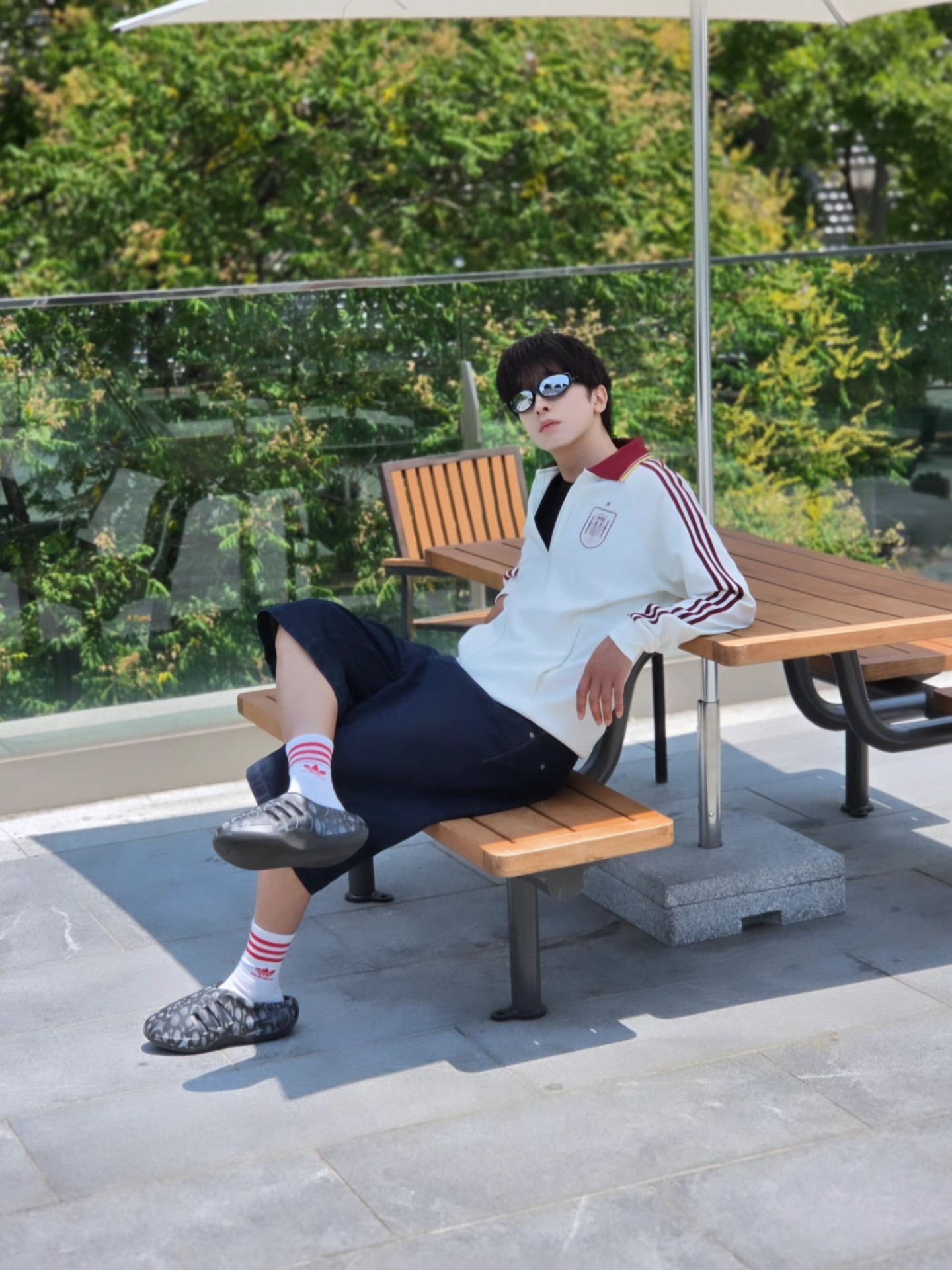 Adidas Spain Away Anthem Jacket Off White - KR Sizing (Non Marking Ver.), Adidas Spain Away Anthem Jacket Off White - US Sizing (Non Marking Ver.) 착용 스타일 - 1
