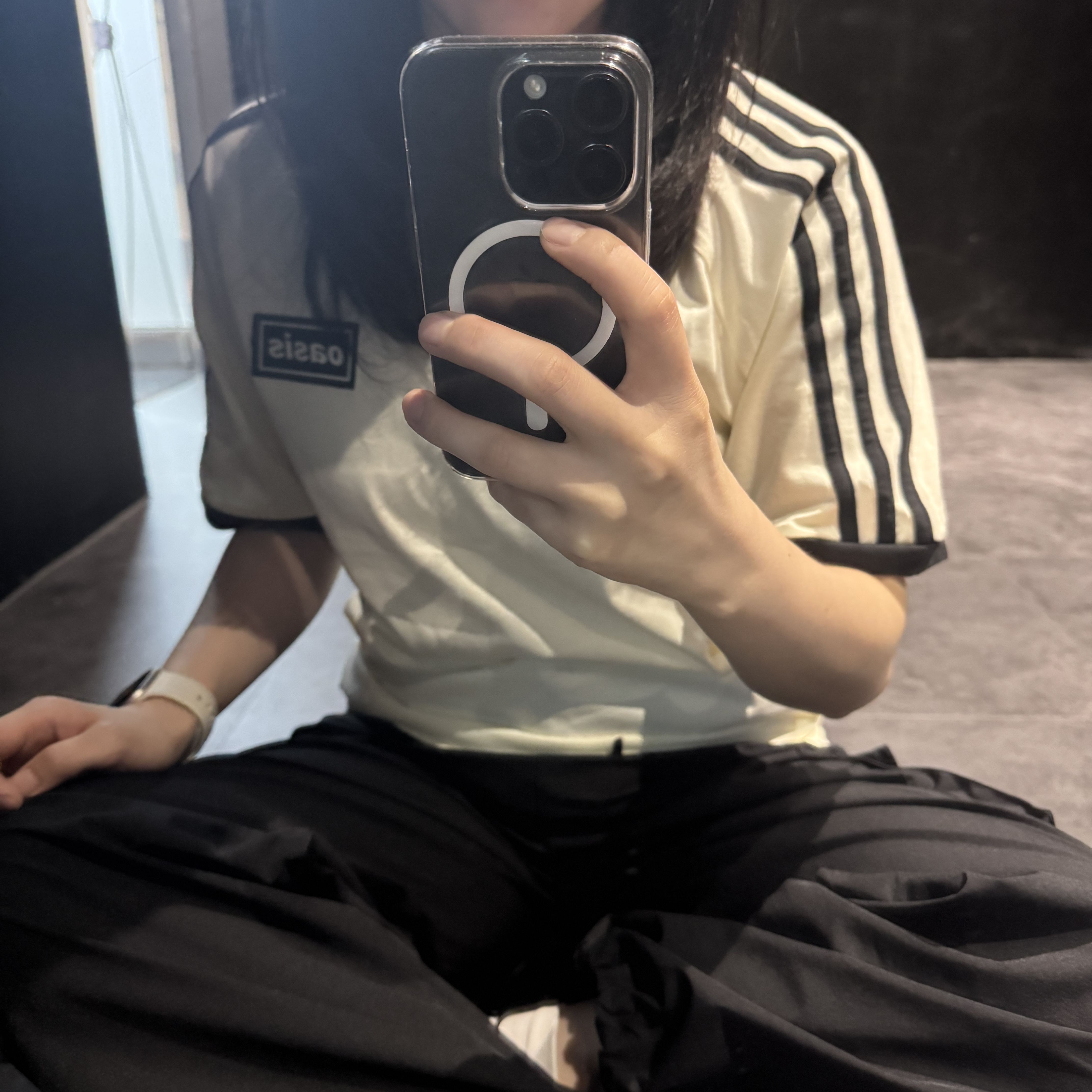Adidas x Oasis Tour 3-Stripes T-Shirt Clear Sky Cream White - KR Sizing 착용 스타일 - 2