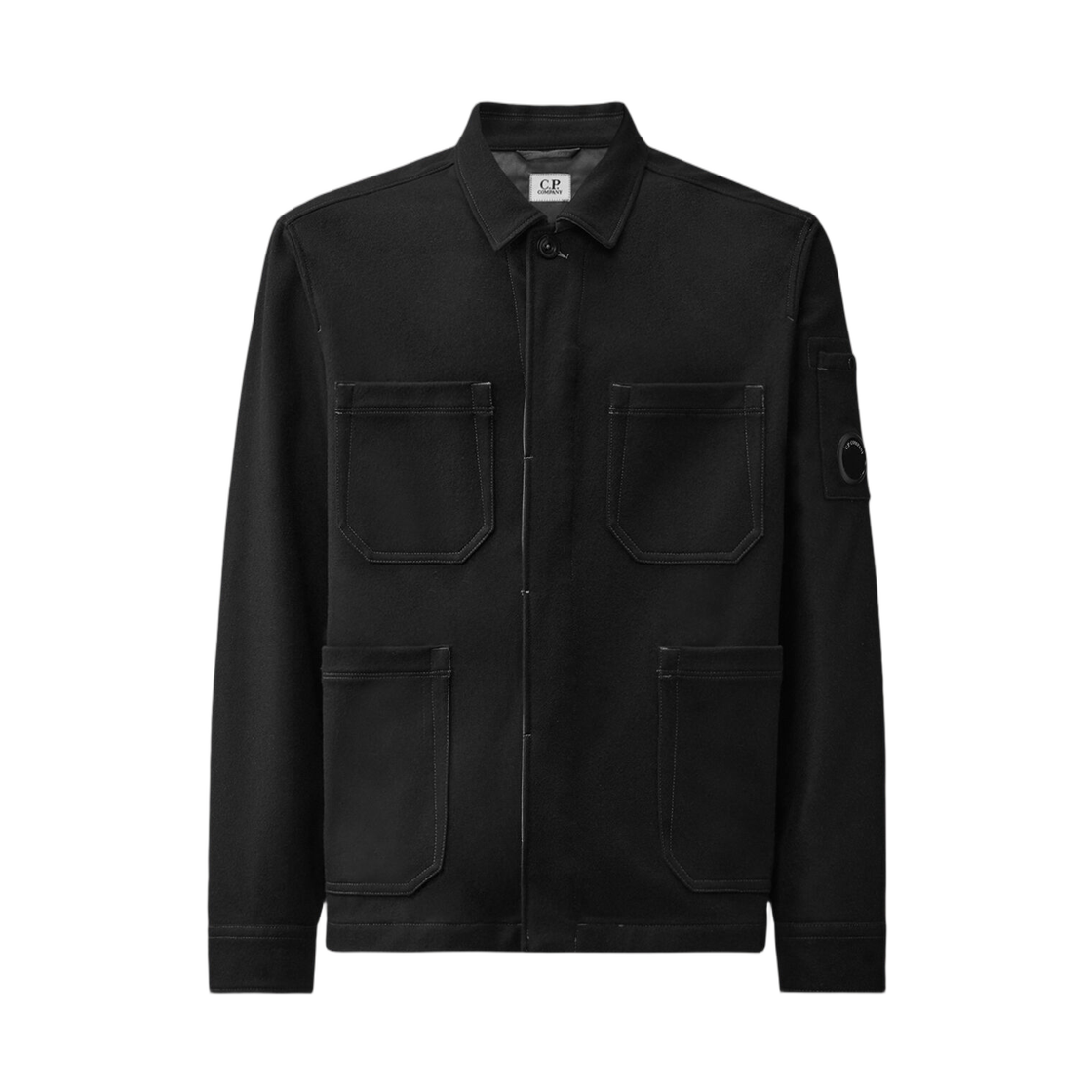 21CMOS260A110804A999 C.P. Company Felted Wool Field Lens Overshirt Black - 26FW