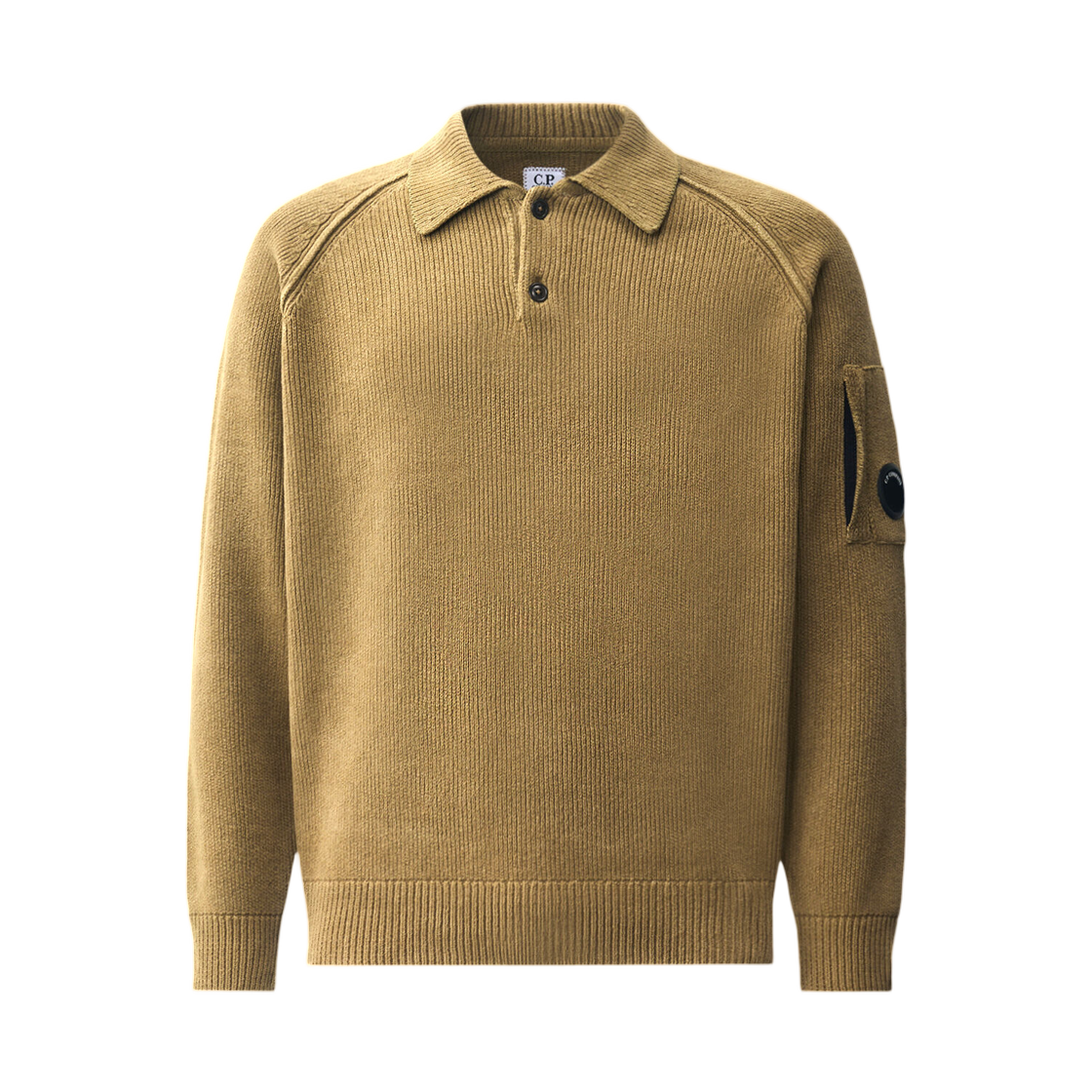 21CMKN198A005558G340 C.P. Company Chenille Cotton Polo Sweater Ermine Beige - 26FW