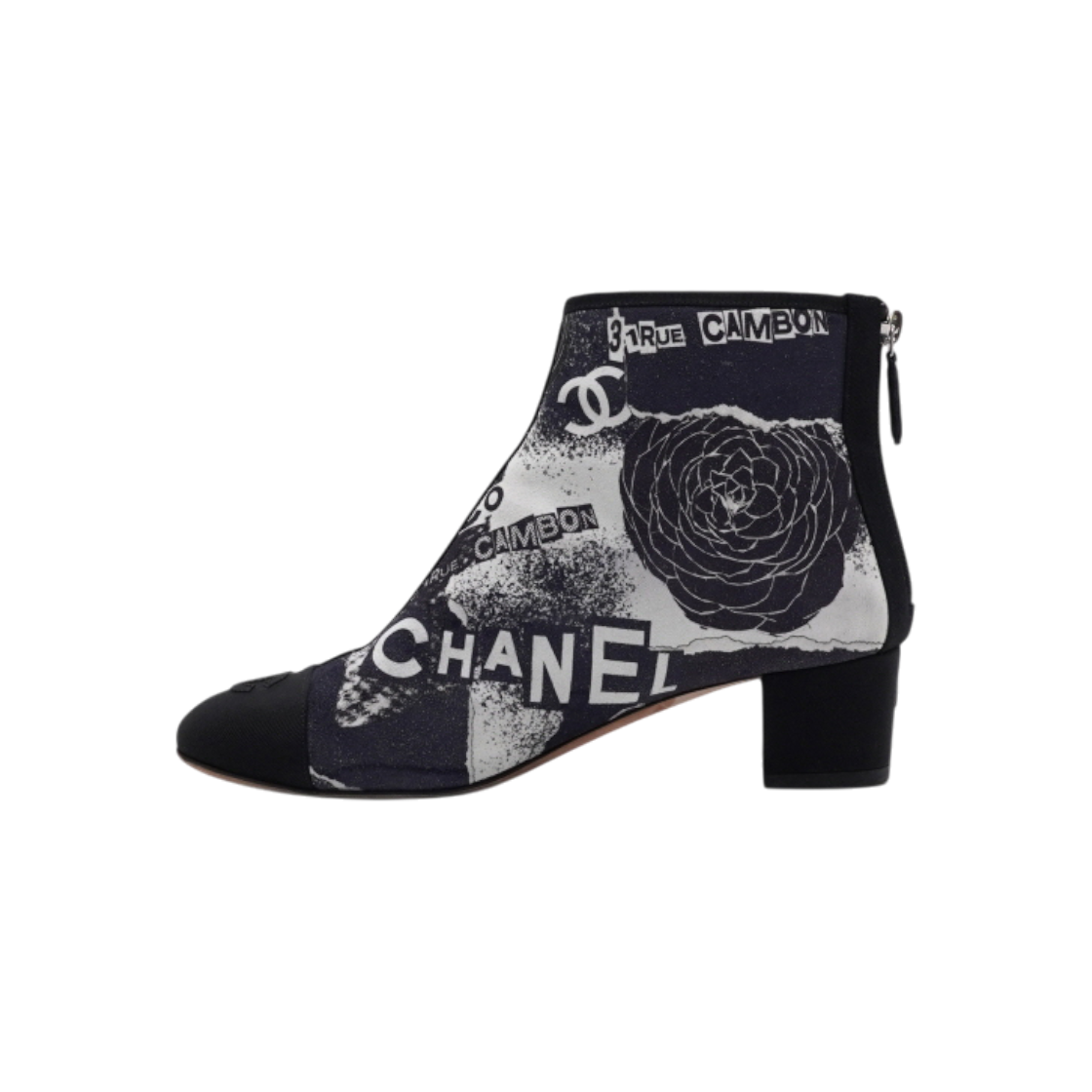 ITQNATNHCPEI Chanel G35552 Navy Suede CC Logo Graffiti Print Ankle Boots