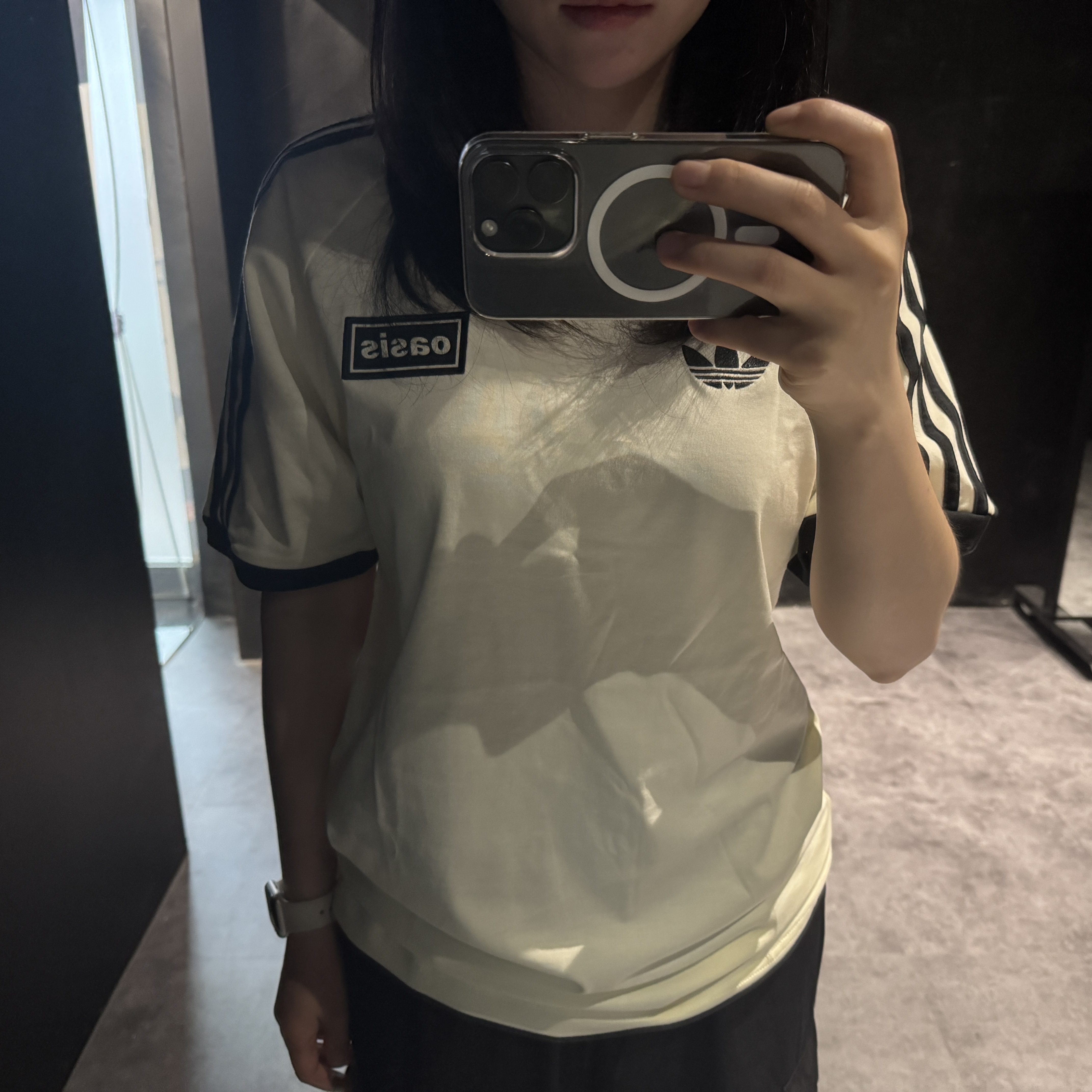 Adidas x Oasis Tour 3-Stripes T-Shirt Clear Sky Cream White - KR Sizing 착용 스타일 - 3