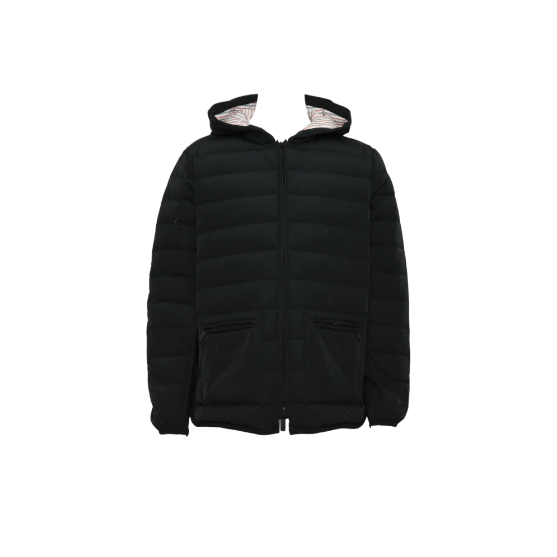 ITOHA5SSKG2B THOM BROWNE MJD105X Black Poly Twill Hooded Down Jacket Asymmetric Detail