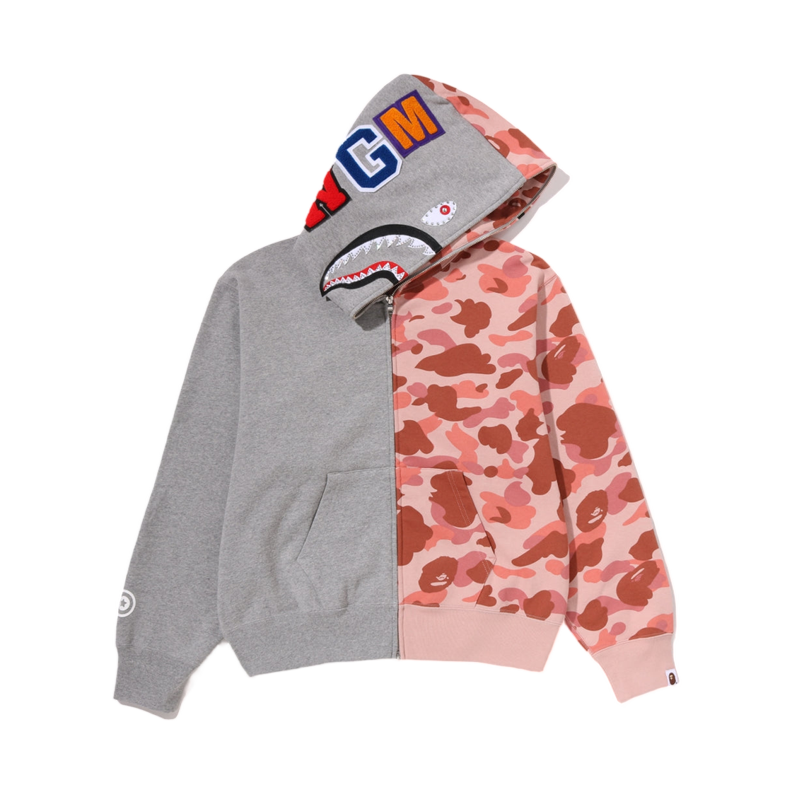 (W) 베이프 퍼스트 카모 크리스탈 스톤 샤크 풀 집 후드 그레이((W) BAPE 1st Camo Crystal Stone Shark Full Zip Hoodie Gray) - 2