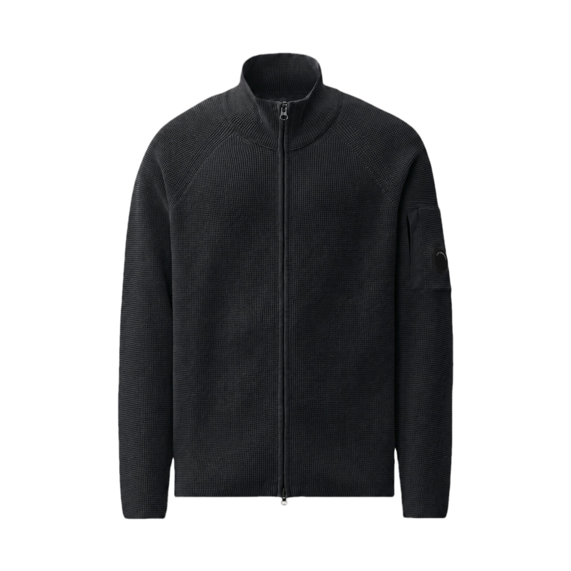 21CMKN058A110754A999 C.P. Company Waffle Knit Cotton Zip Lens Cardigan Black - 26FW