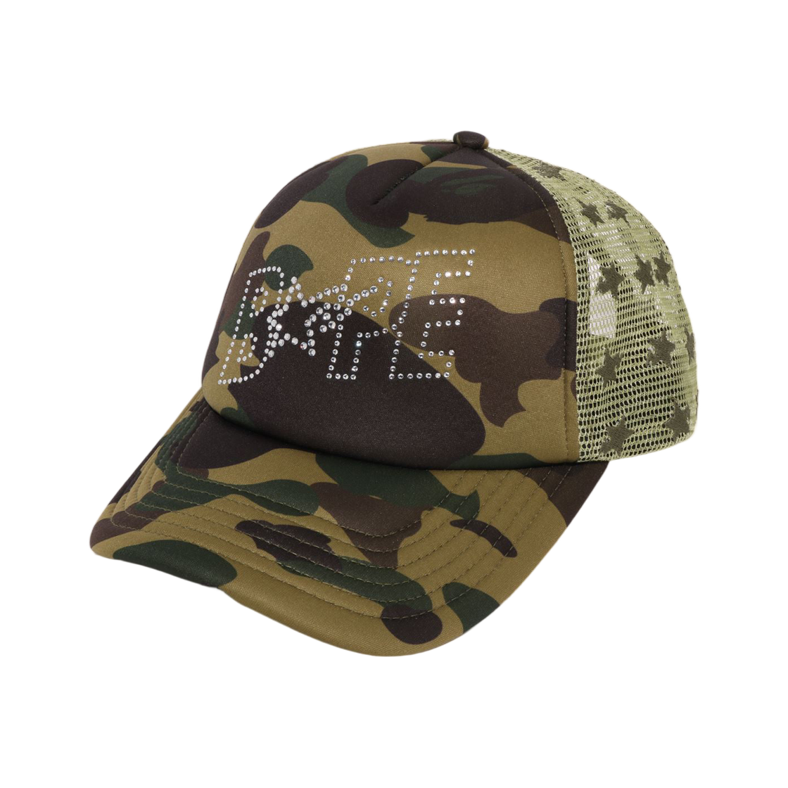 - (W) BAPE 1st Camo Crystal Stone Bape Sta Logo Mesh Cap Green
