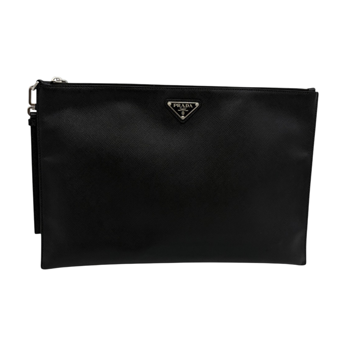 ITEWGE4I2IFK Prada Saffiano Triangle Logo Clutch Bag - Black