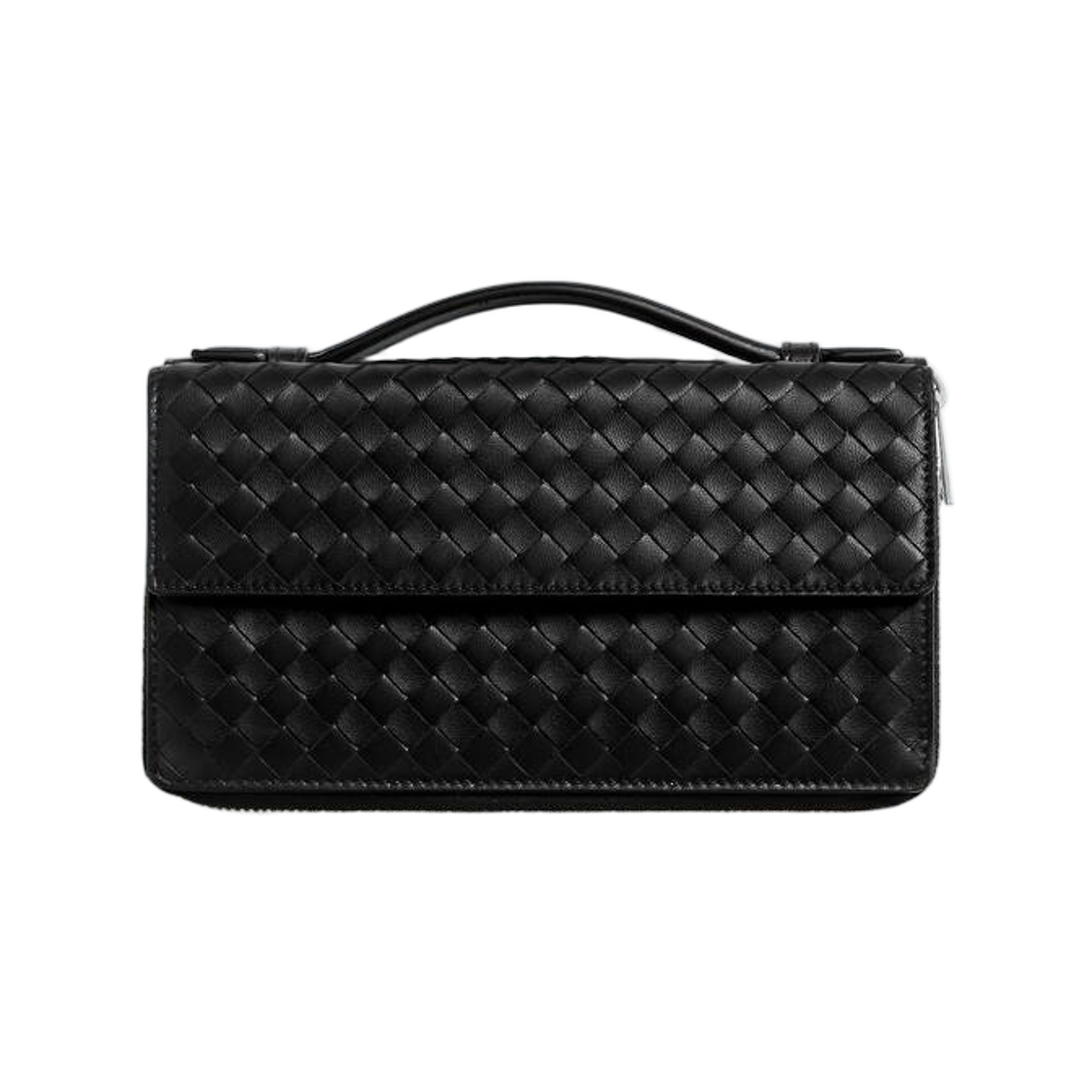876094V6TO18803 Bottega Veneta Intrecciato Piccolo Zip-Around Organizer Black