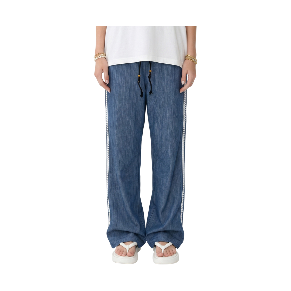 더그레이티스트 라인 플리츠 와이드팬츠 블루(THE GREATEST Line Pleats Wide Pants Blue) - 2