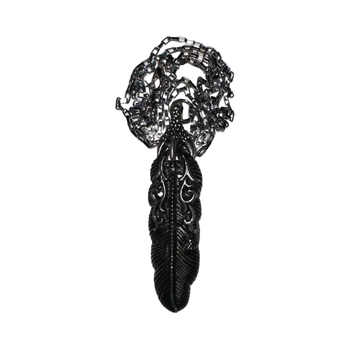 에이엑스커넥션 페더 펜던트 스퀘어 체인 네크리스(AX CONNECTION Feather Pendant Square Chain Necklace)