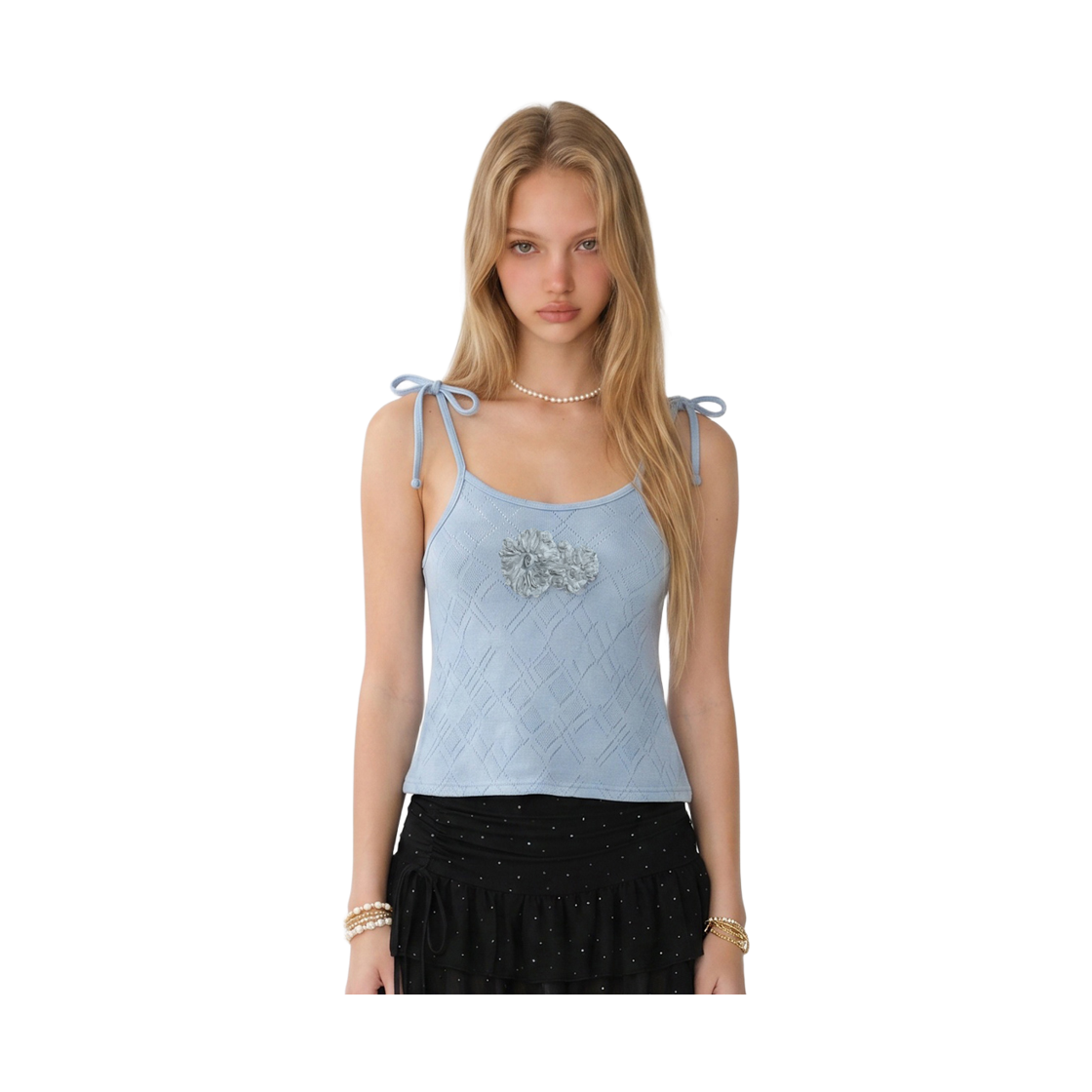 더그레이티스트 플라워 스트랩 탑 라이트블루(THE GREATEST Flower Strap Top Light Blue) - 2